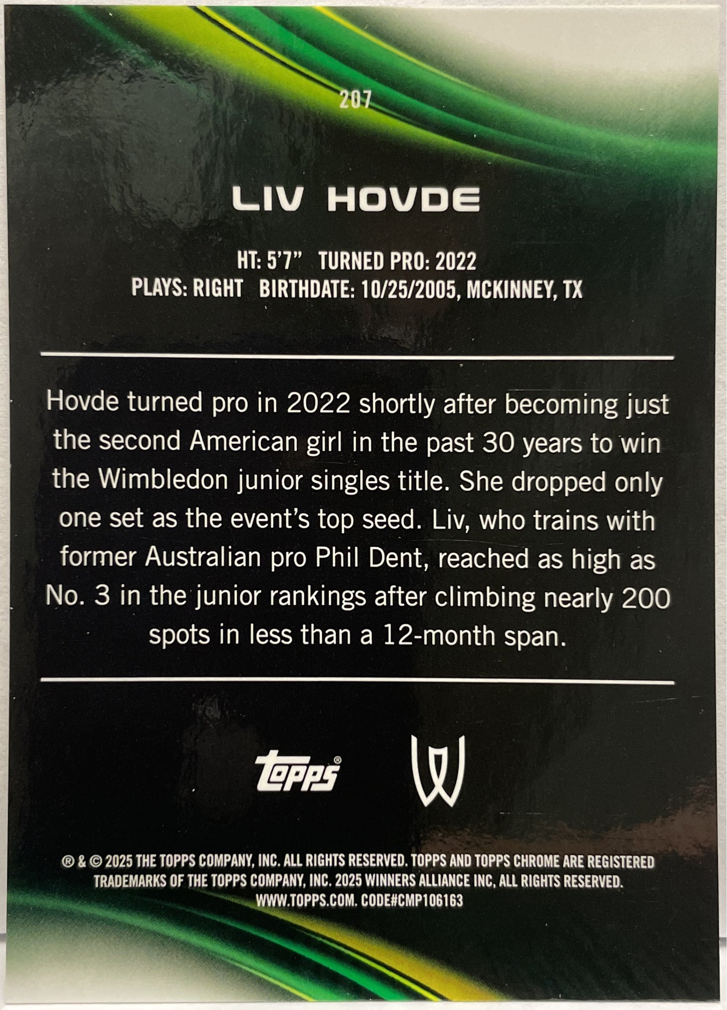 Liv Hovde 134/150 Blue Topps Chrome Tennis 2025
