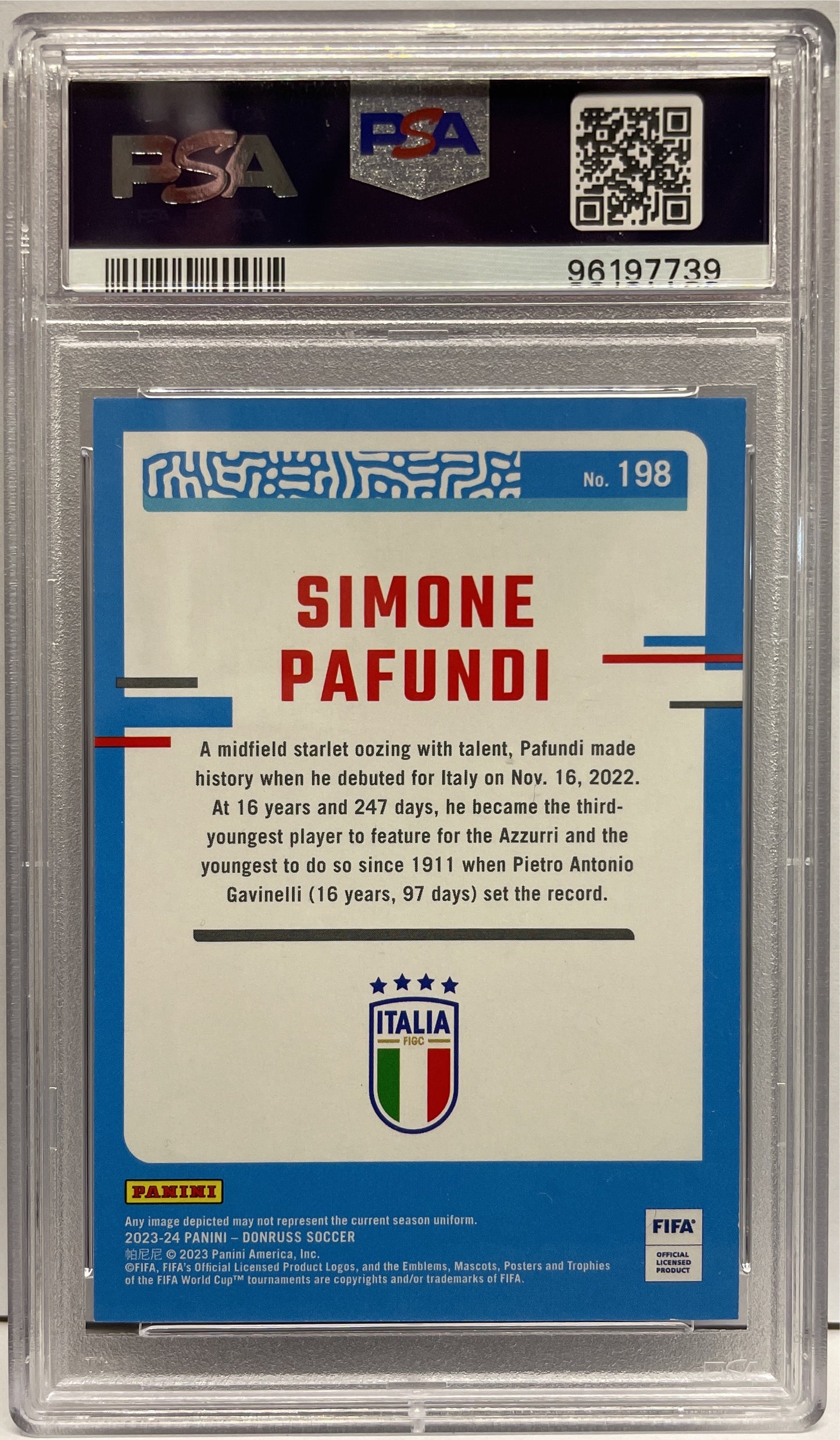 PSA 9 - Simone Pafundi 23/25 Rated Rookie Purple - Donruss Fifa 2023/24