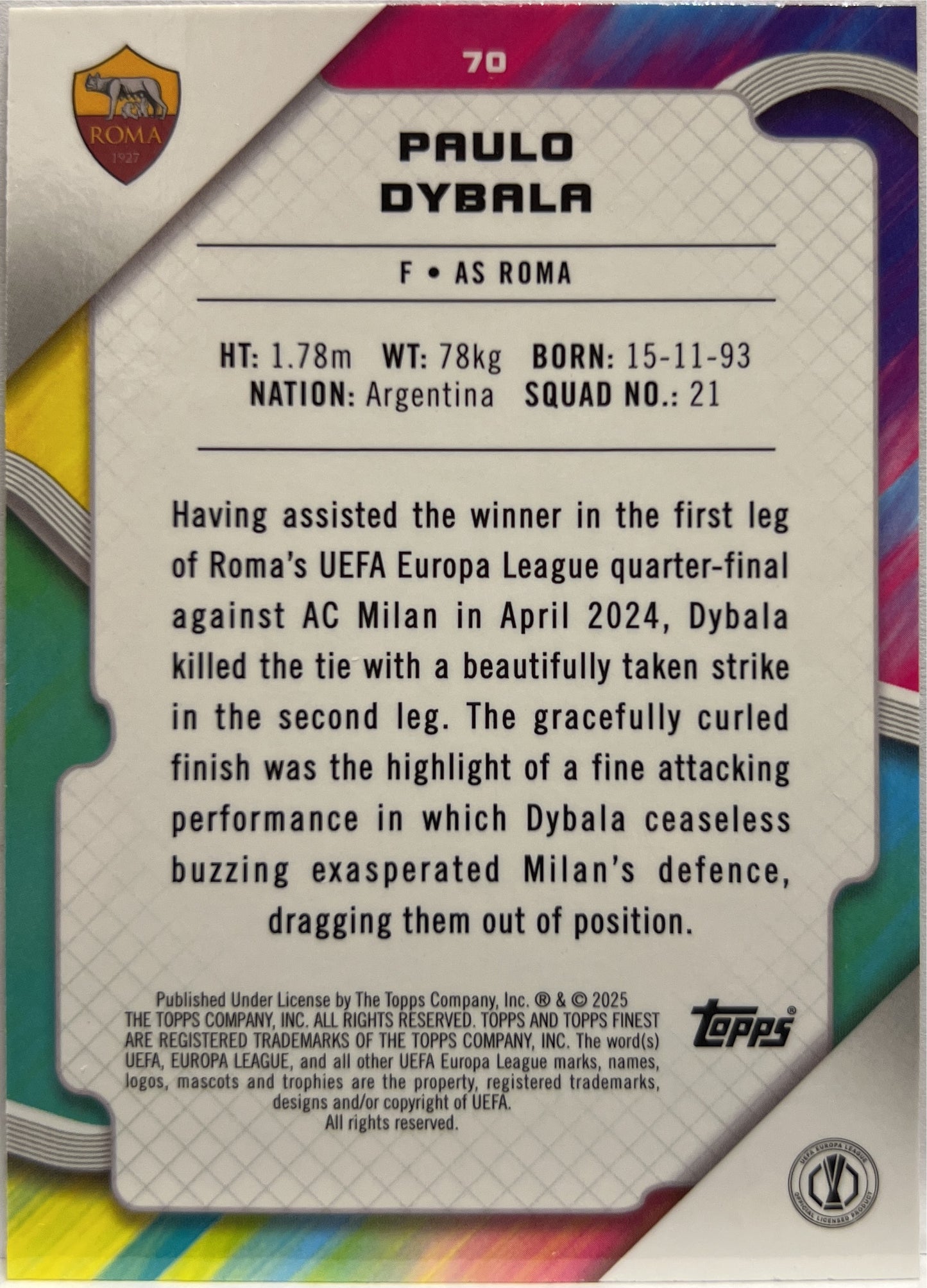 Paulo Dybala 50/99 Green Lava Topps Finest UCC 2024/25