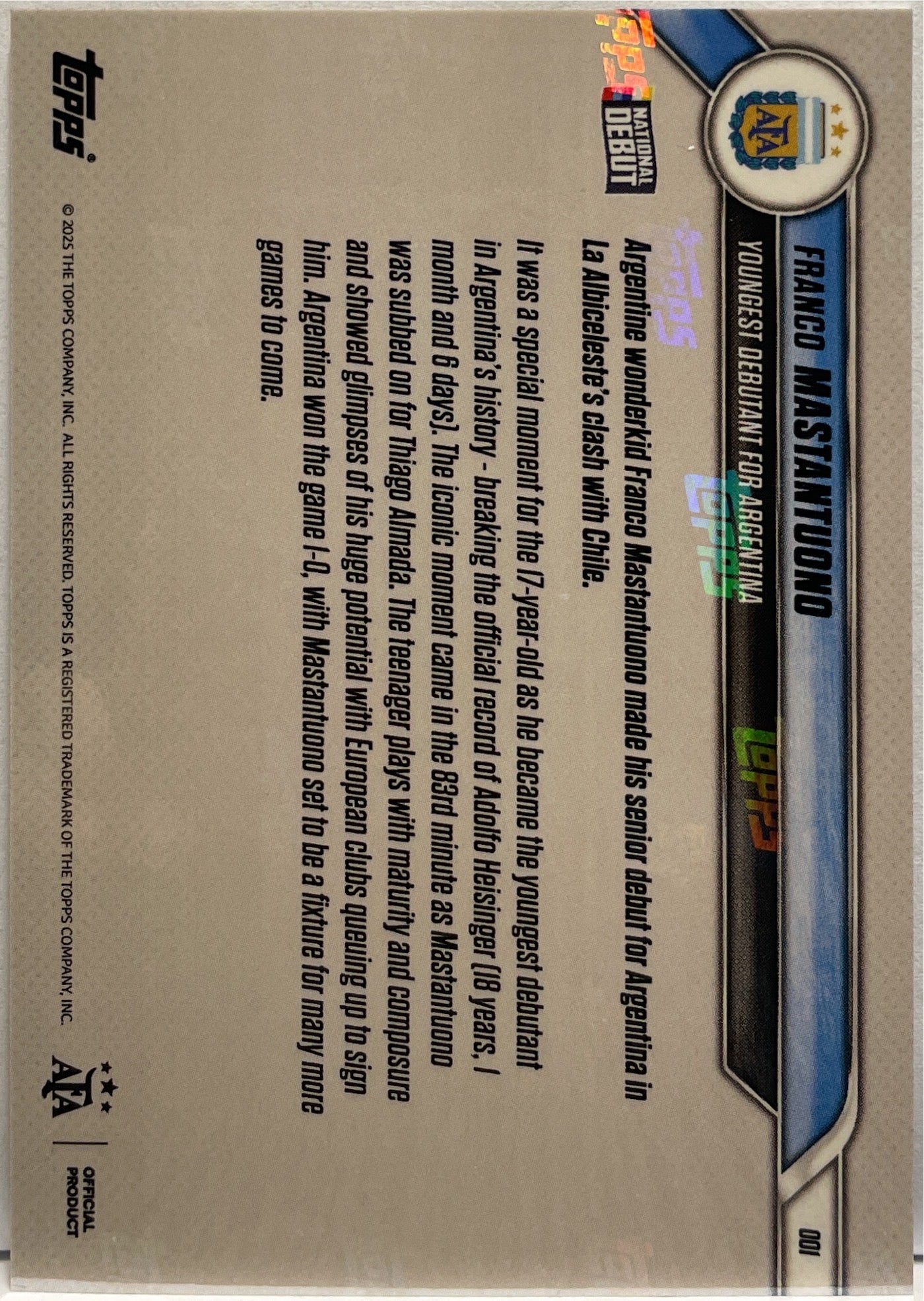 Franco Mastantuono 1/1 National Debut Foilfractor Topps Now 2025