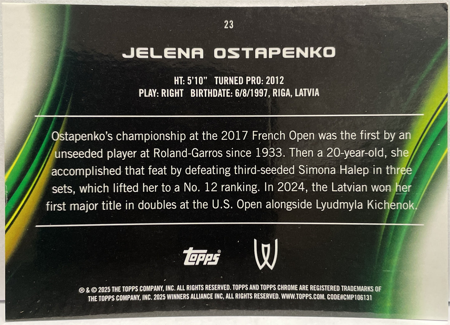 Jelena Ostapenko 161/199 Aqua Topps Chrome Tennis 2025