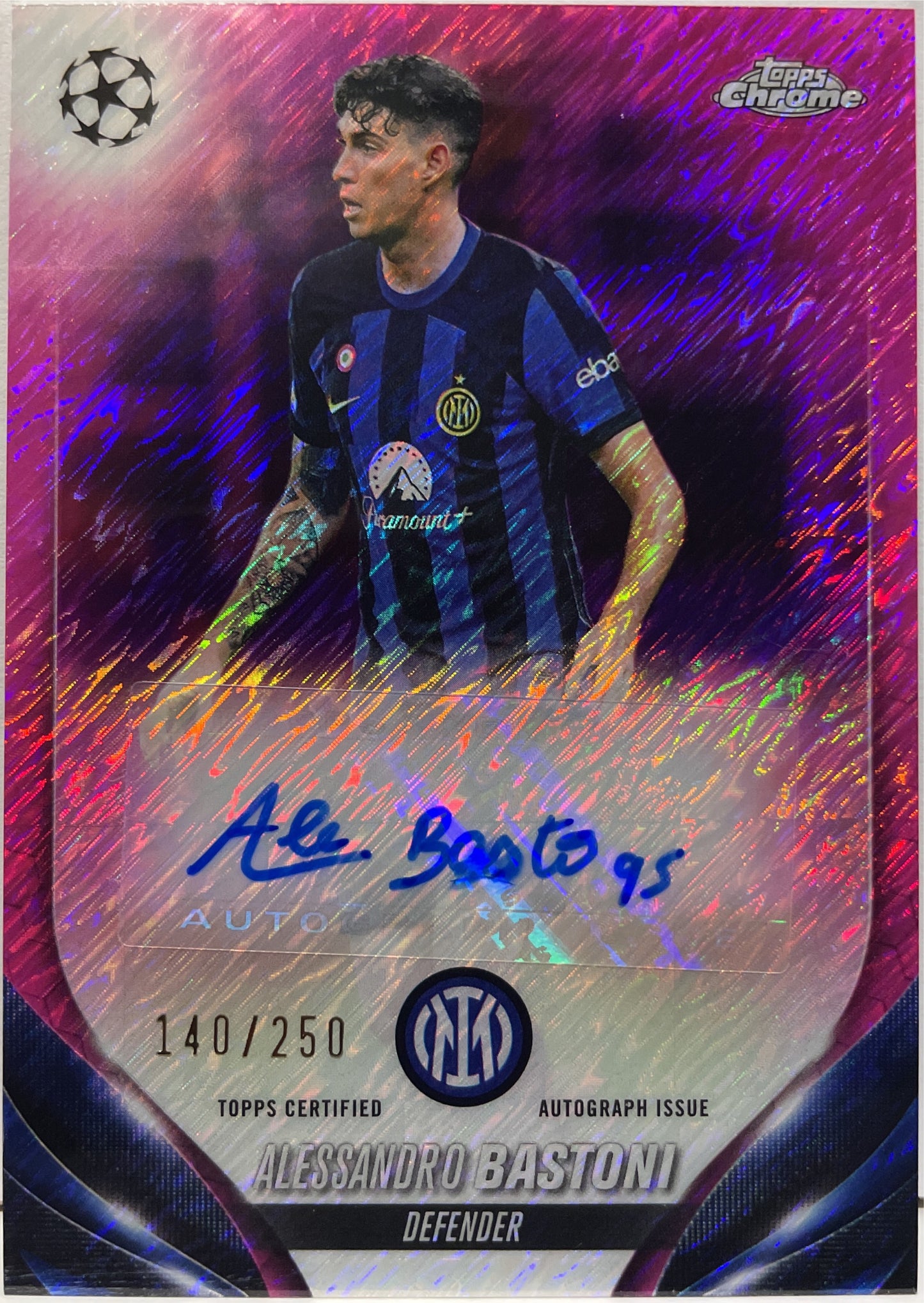 Alessandro Bastoni 140/250 Autograph Pink Speckle Topps Chrome UCC 2023/24
