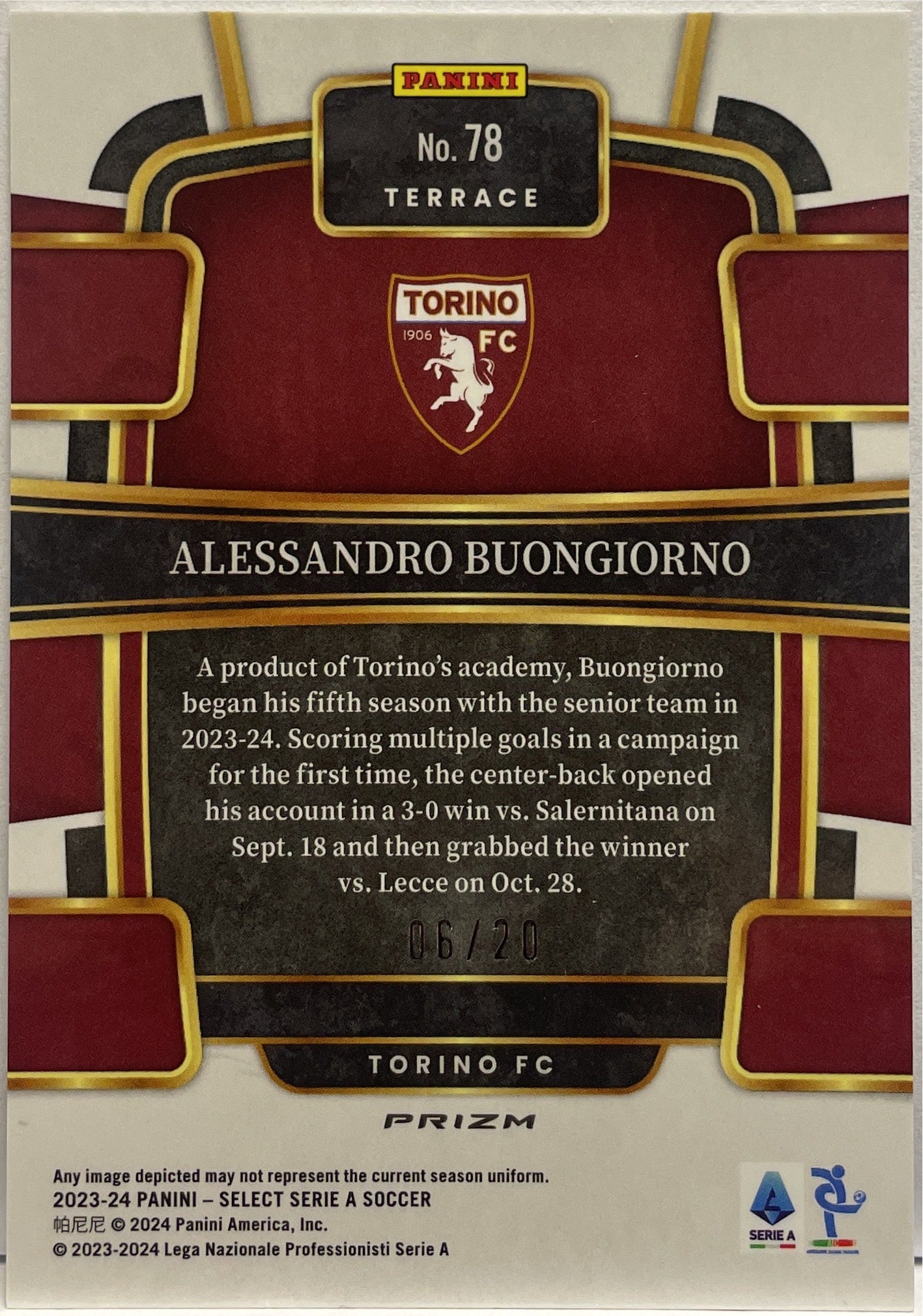 Alessandro Buongiorno 6/20 Terrace Zebra Select Serie A 2023/24