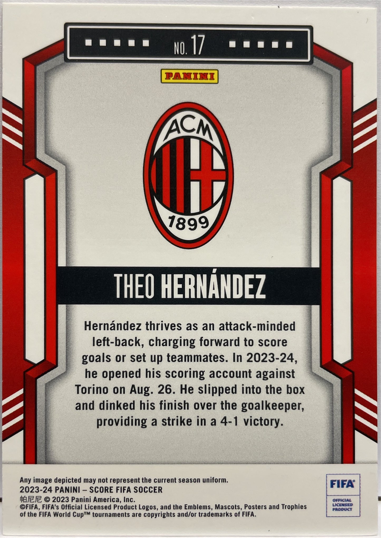 Theo Hernandez 47/50 Blue Laser Score Serie A 2023/24