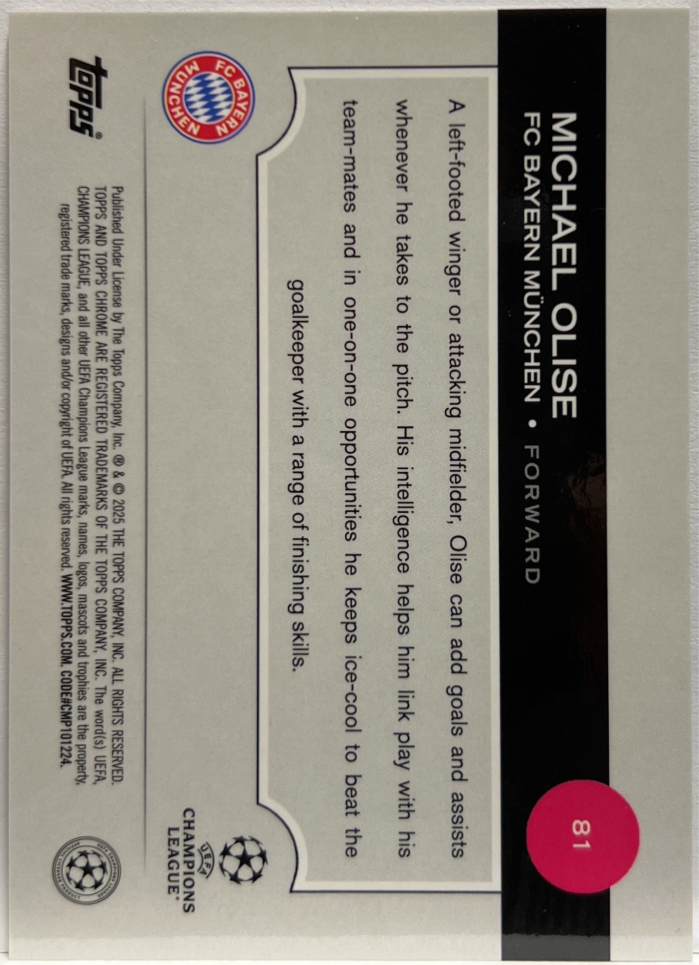 Michael Olise 40/52 Toppsfractor Topps Chrome UCC 2024/25