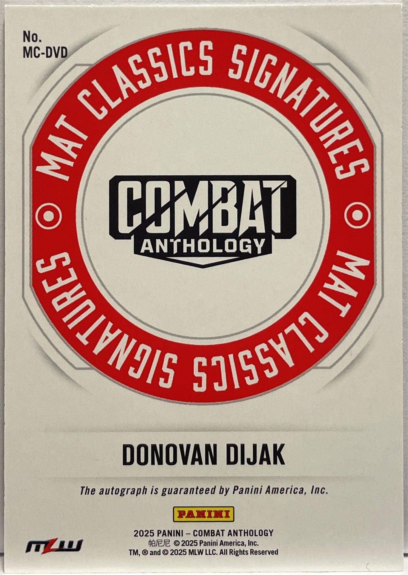 Donovan Dijak 96/99 Autograph Mat Classics Signatures Panini Combat Anthology 2025