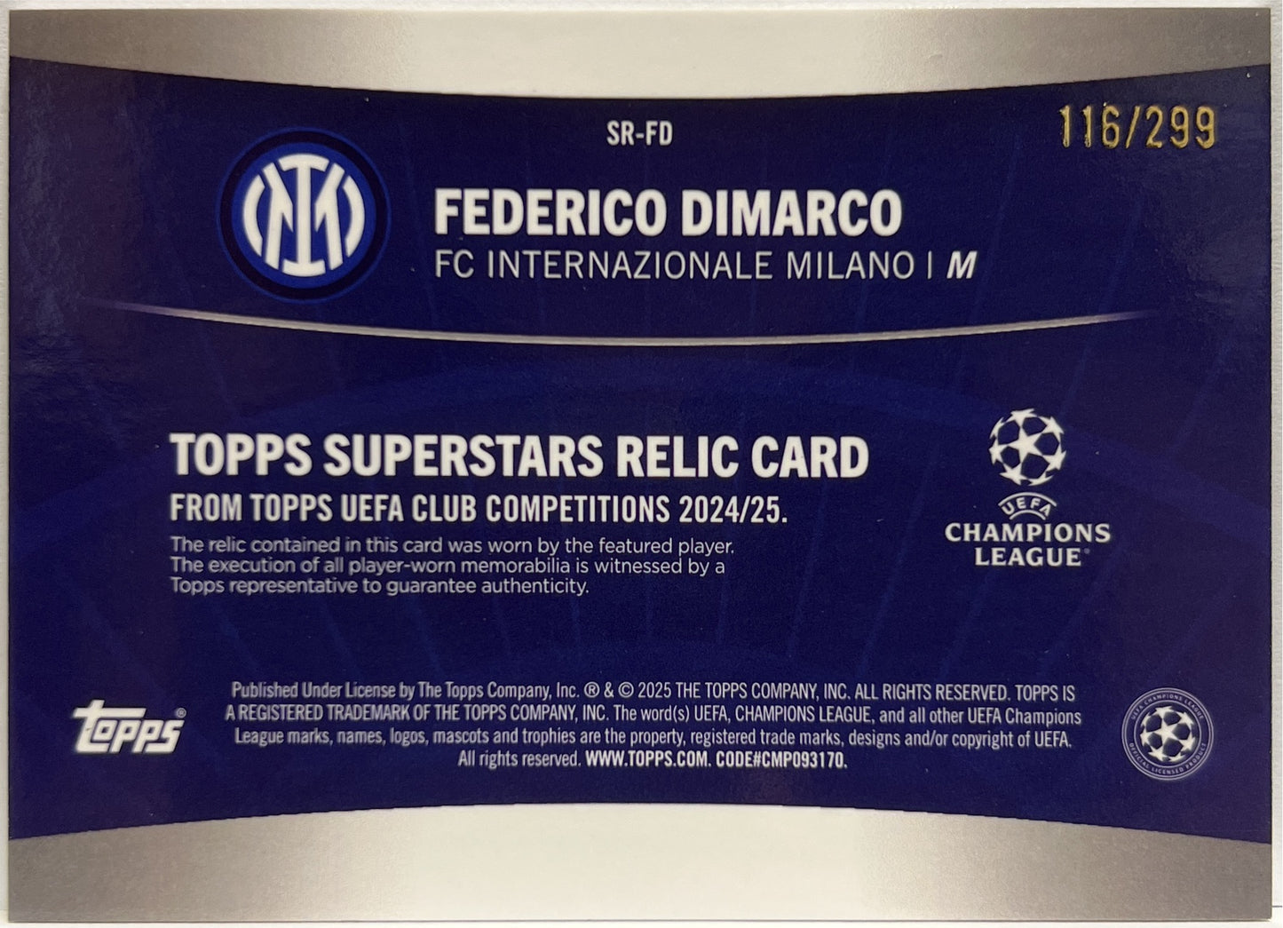 Federico DiMarco 116/199 Patch Purple Topps UCC 2024/25