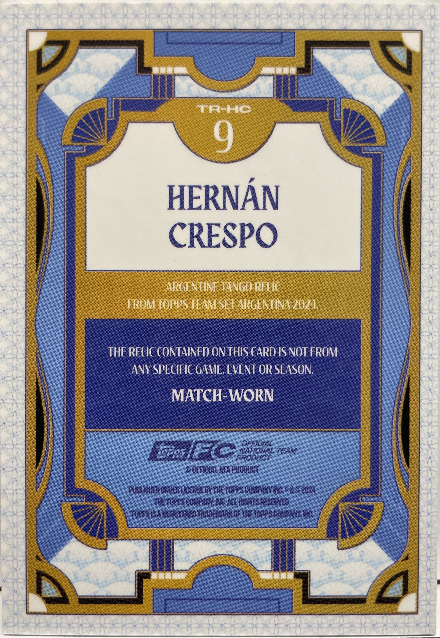 Hernan Crespo Patch Tango Relic Topps Argentina Team Set 2024/25