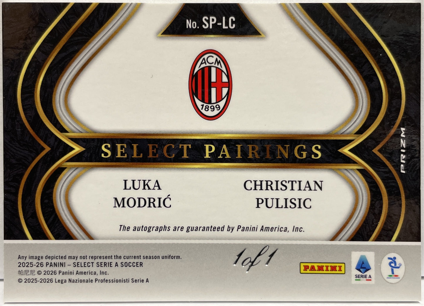 Luka Modric Christian Pulisic 1/1 Dual Autograph Pairings Black Panini Select Serie A 2025/26