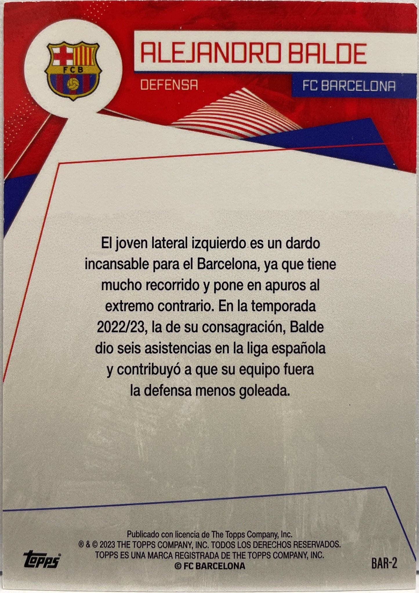 Alejandro Balde 100/299 Purple Topps FC Barcelona Team Set 2022/23