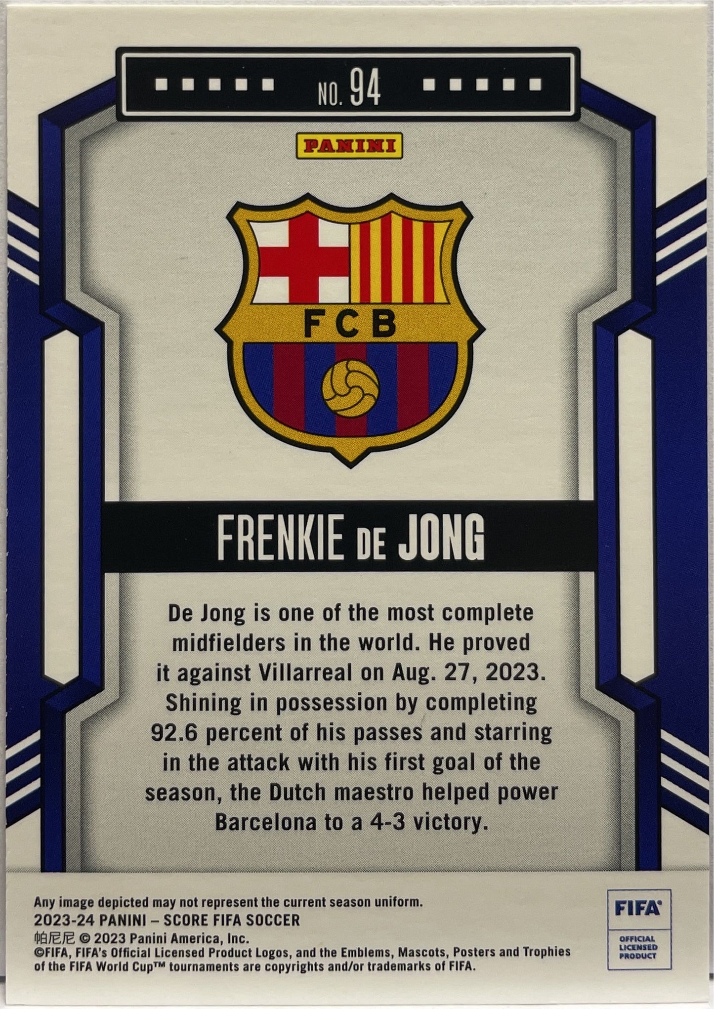 Frenkie De Jong 15/35 Orange Laser Panini Score Fifa 2023/24