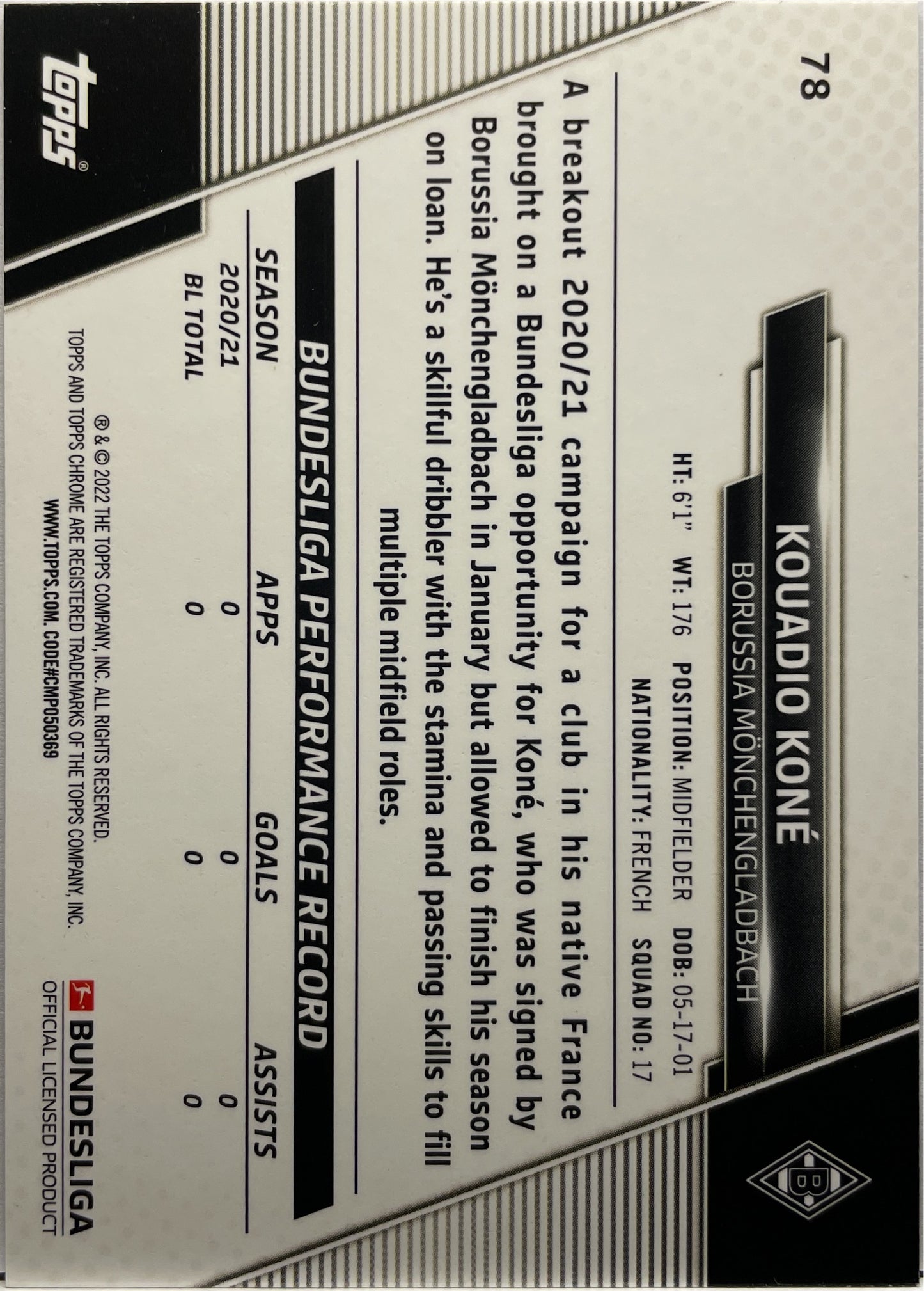 Kouadio Kone Rookie Gold Raywave Topps Chrome Bundesliga 2021/22