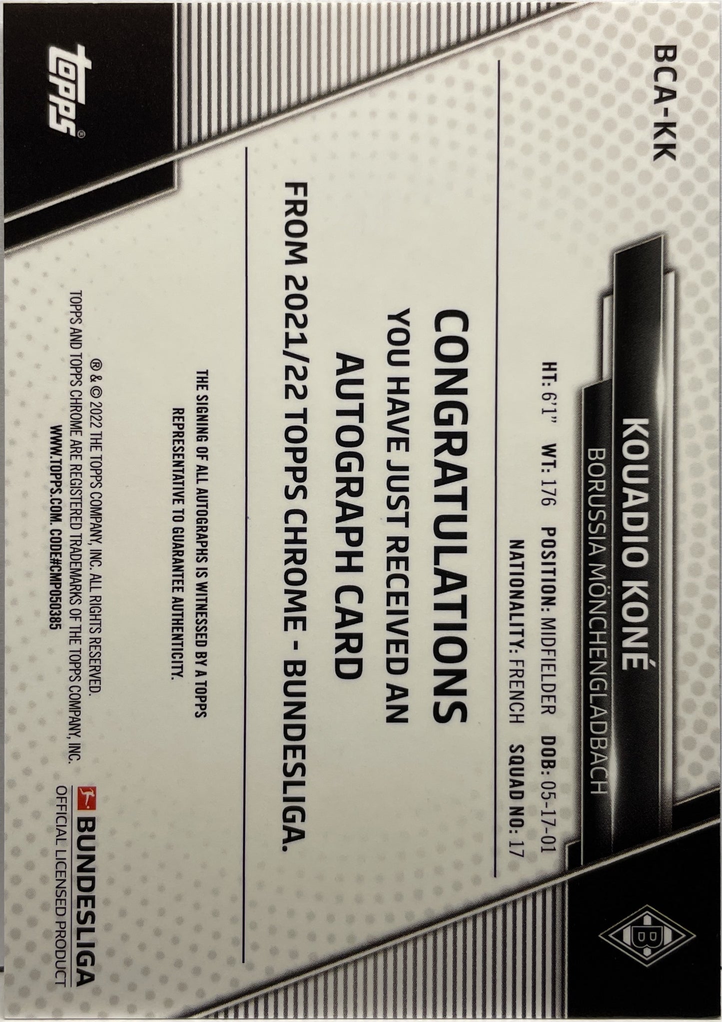 Kouadio Kone Rookie Autograph Topps Chrome Bundesliga 2021/22