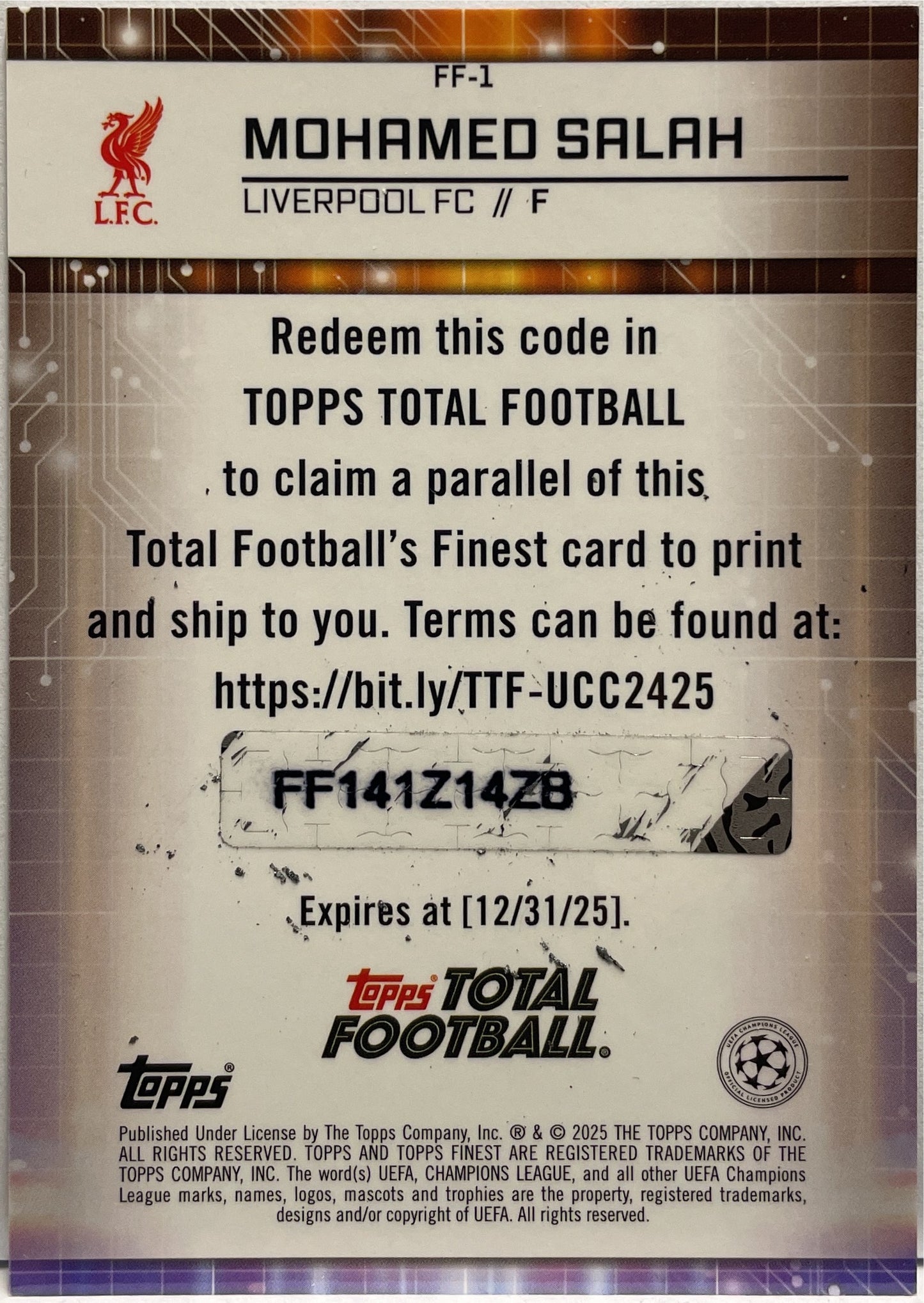 Mohamed Salah Total Football Topps Finest UCC 2024/25 (Used Code)