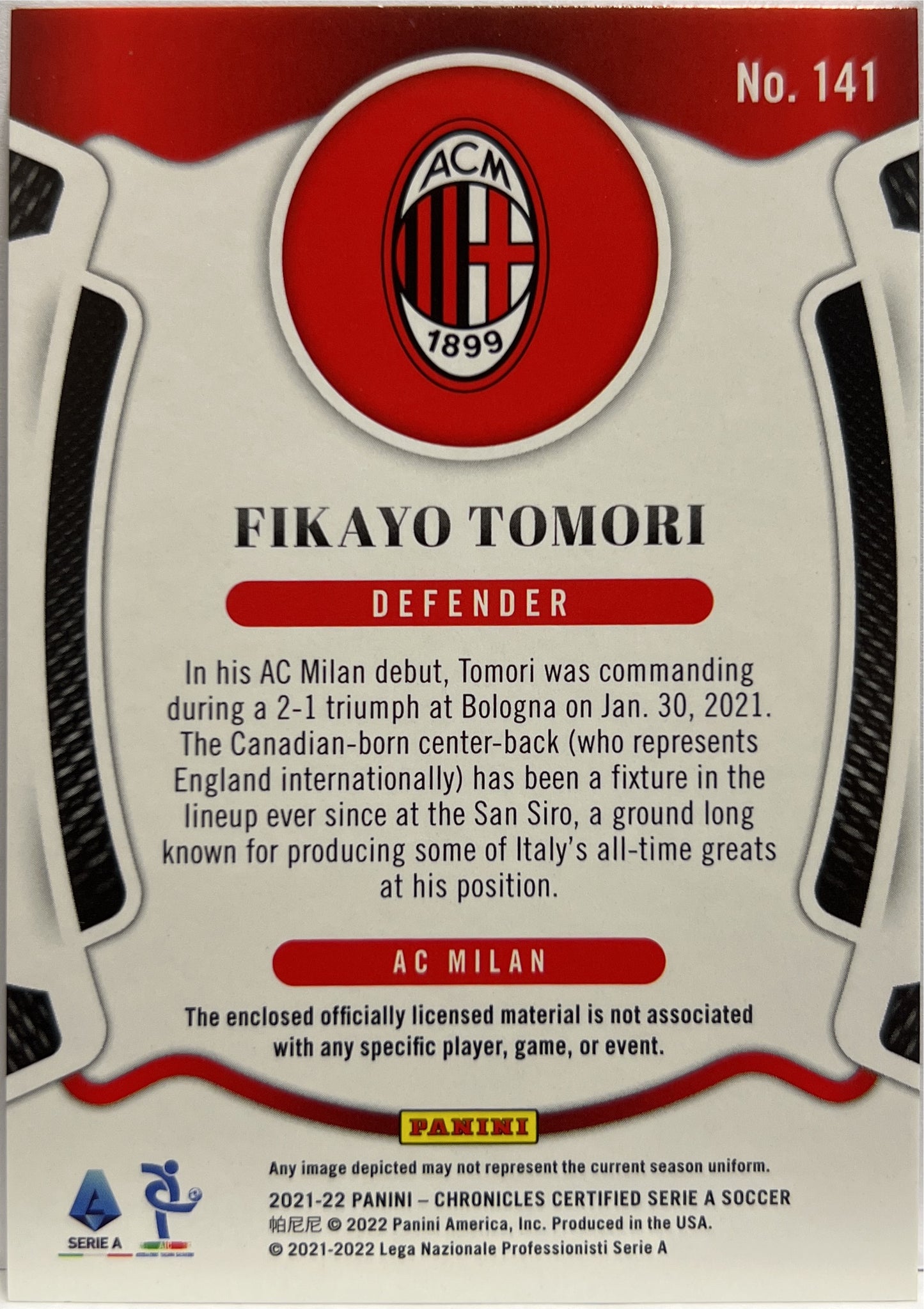 Fikayo Tomori 175/500 Patch Certified Chronicles Serie A 2021/22