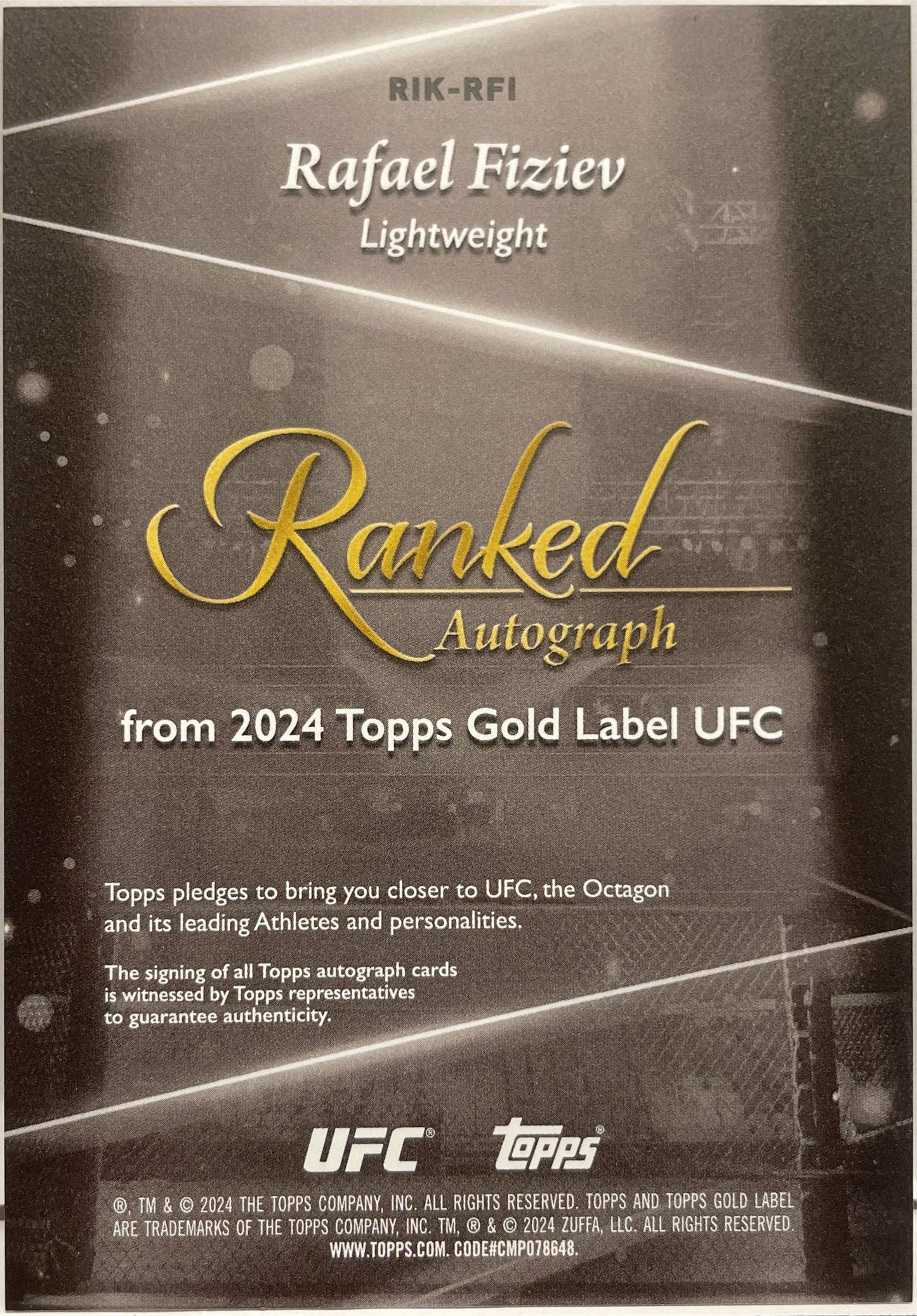 Rafael Fiziev 203/299 Autograph Ranked Topps Gold Label UFC 2024