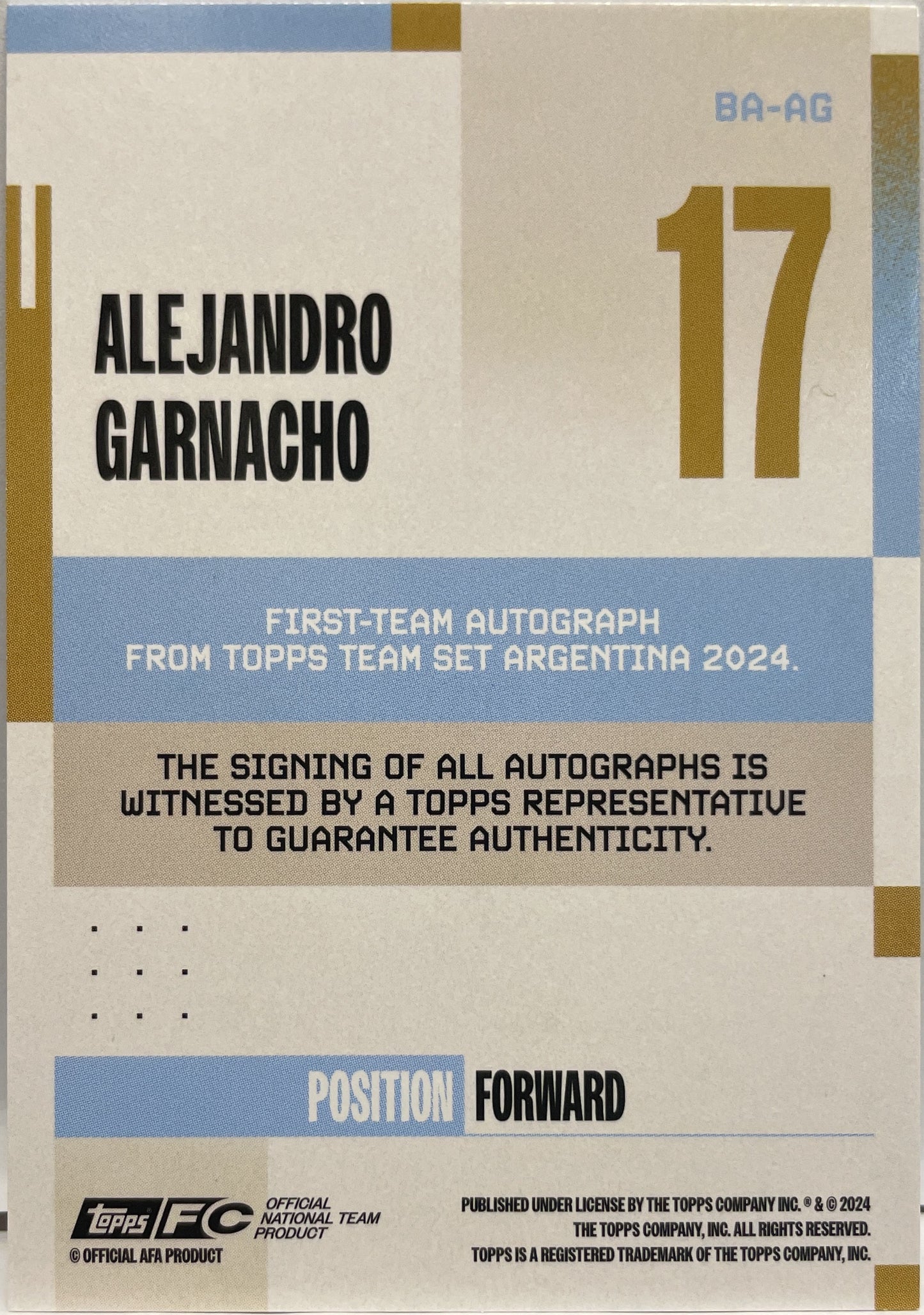 Alejandro Garnacho 92/250 Autograph Topps Argentina Team Set 2024