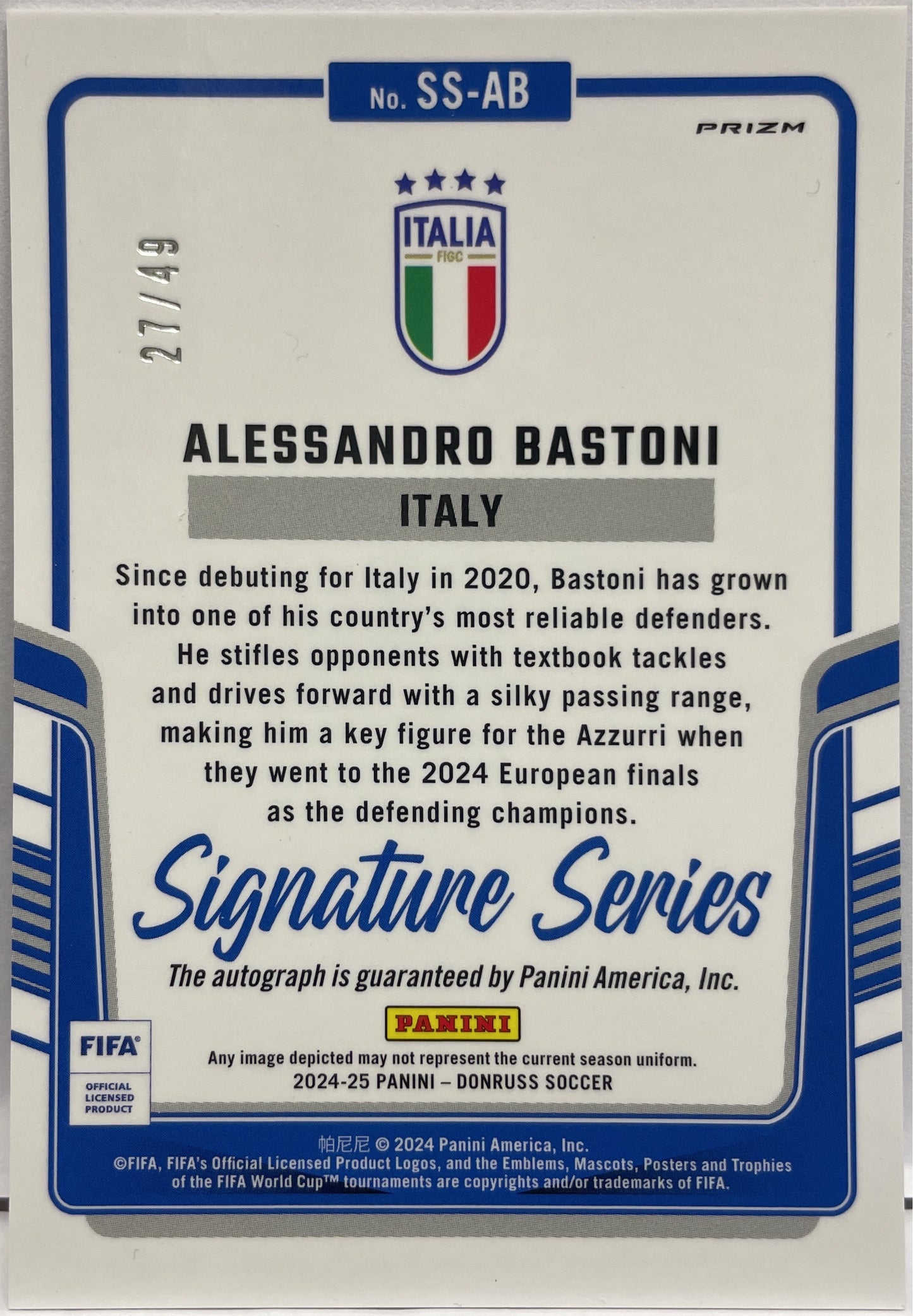 Alessandro Bastoni 27/49 Autograph Signature Series Red Donruss Fifa 2024/25