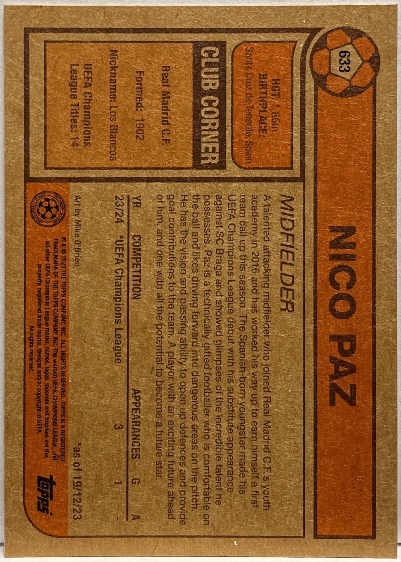 Nico Paz Rookie #633 Topps Living UCC 2023