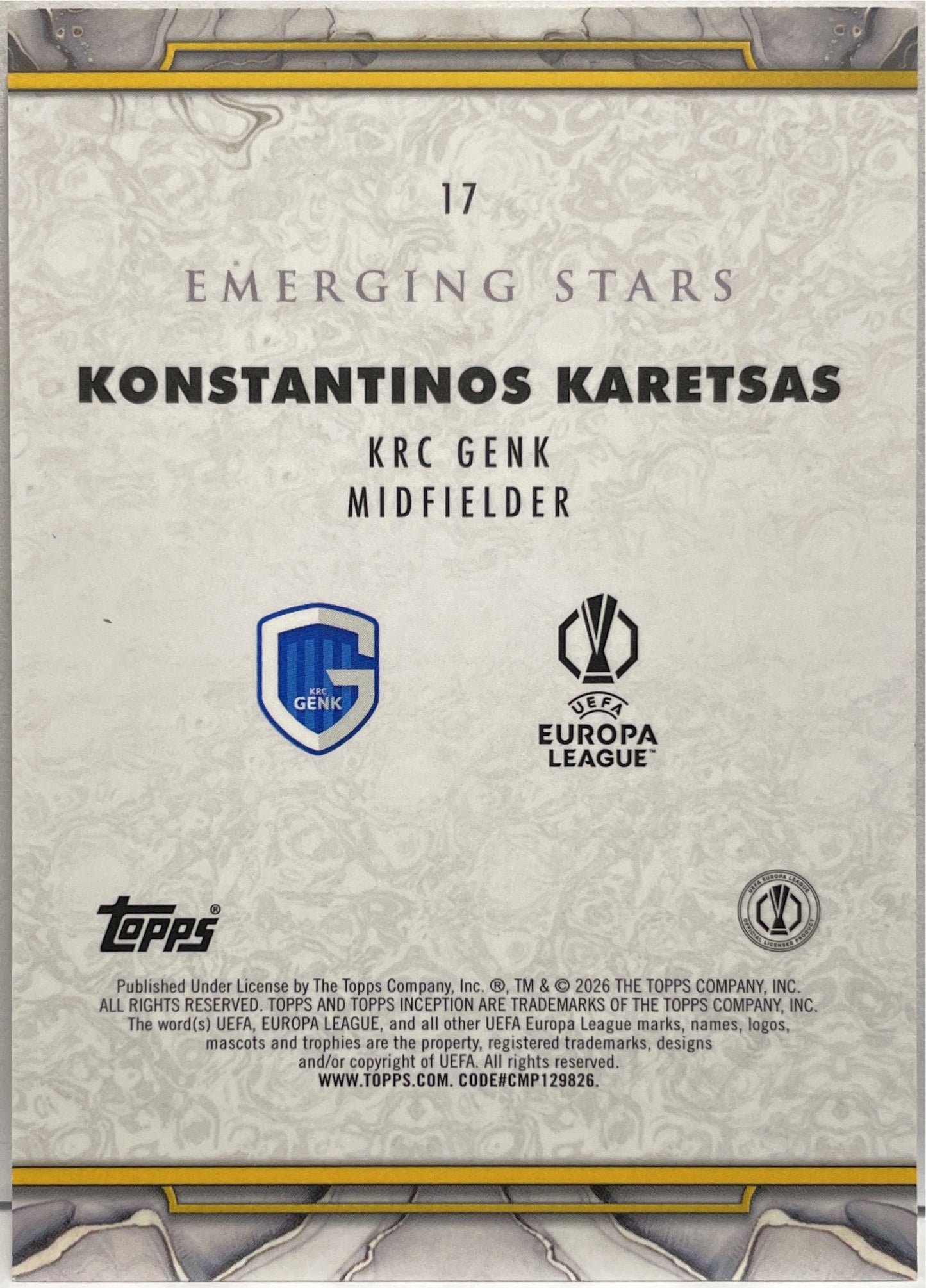 Konstantinos Karetsas 21/25 Rookie Emerging Stars Purple Topps Inception 2025/26