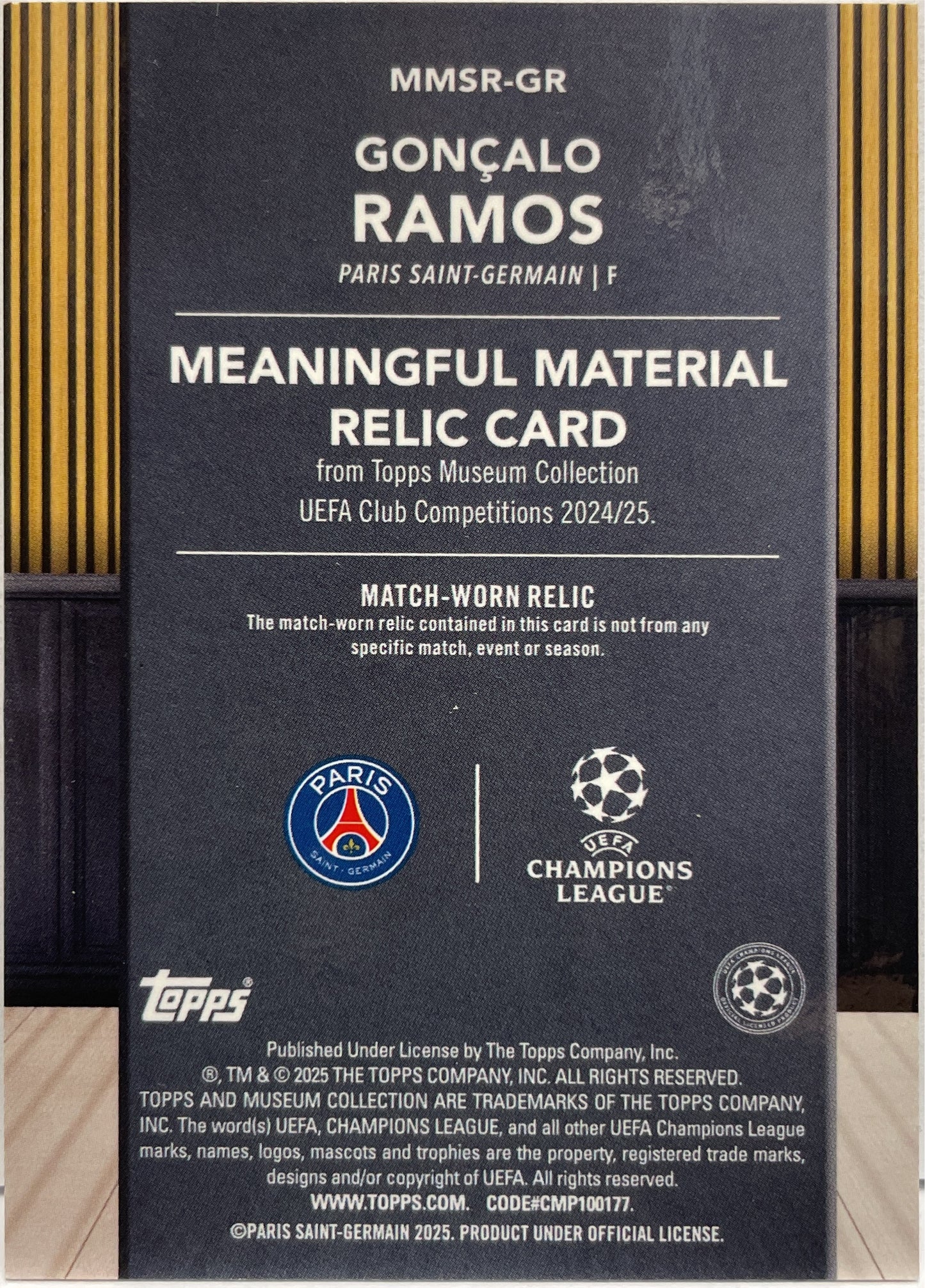 Goncalo Ramos 1/1 Patch Worn Meaningful Materials Emerald Topps Museum 2024/25