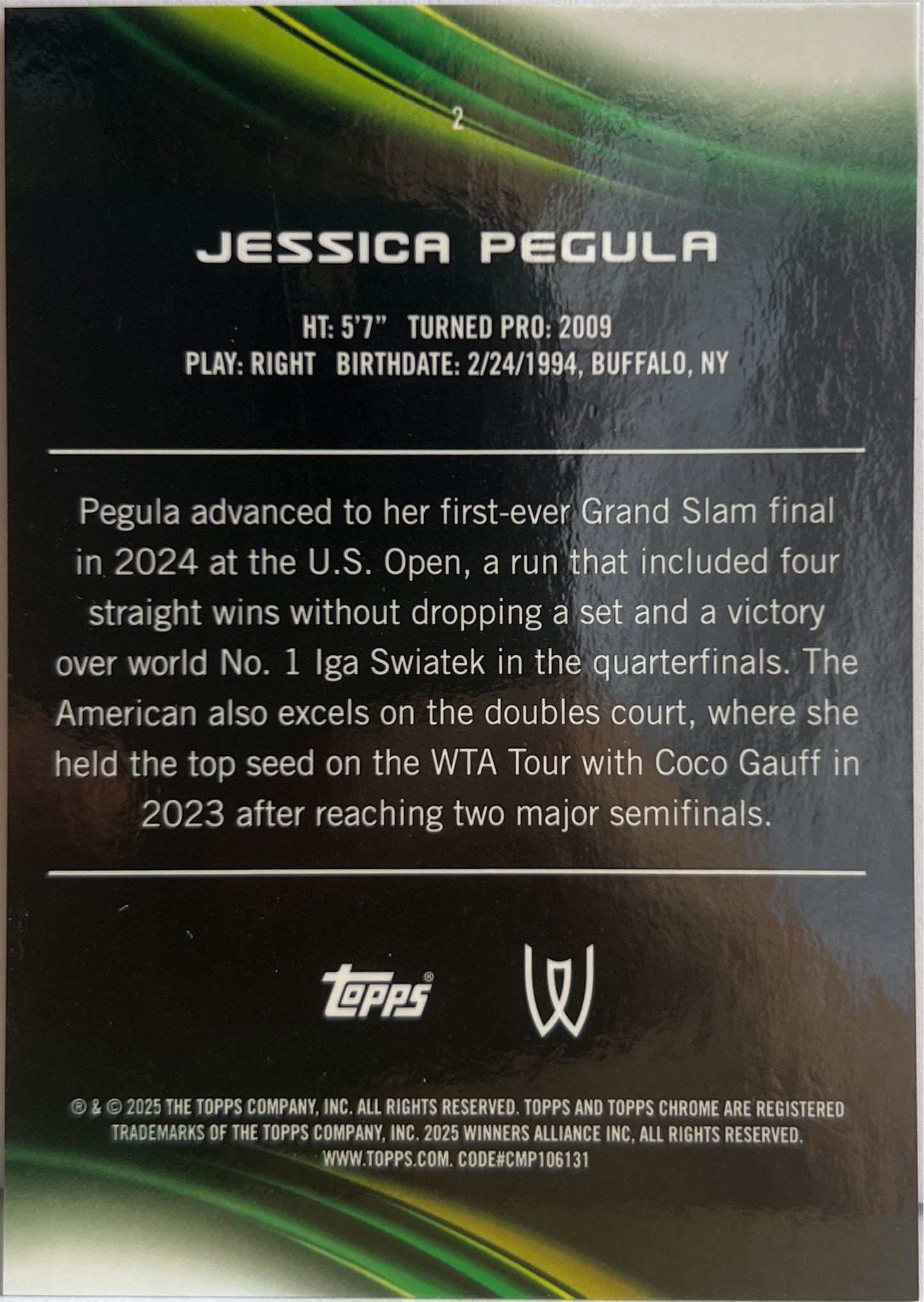 Jessica Pegula 15/25 Orange Topps Chrome Tennis 2025