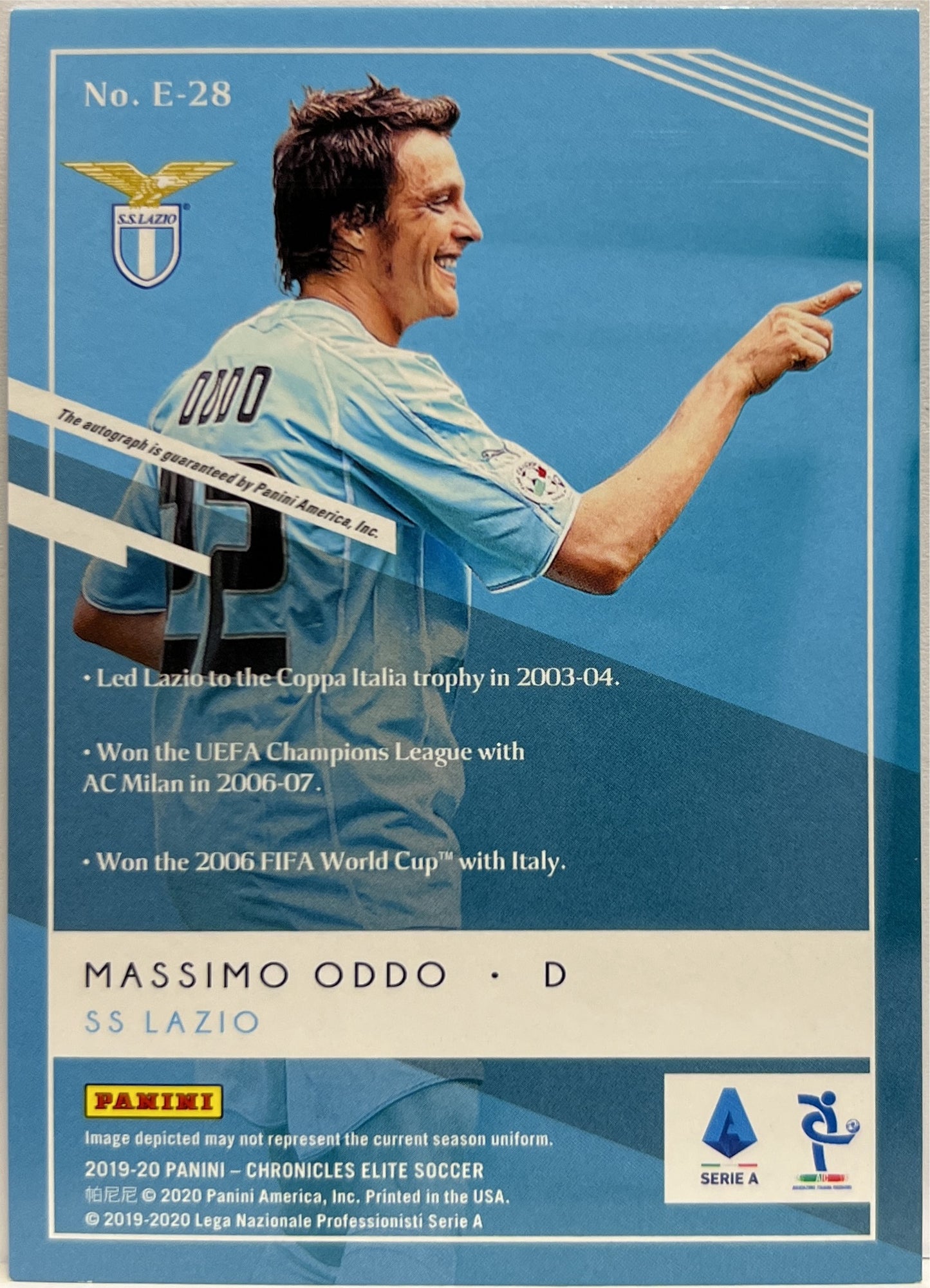 Massimo Oddo Autograph Donruss Elite Chronicles Serie A 2019/20