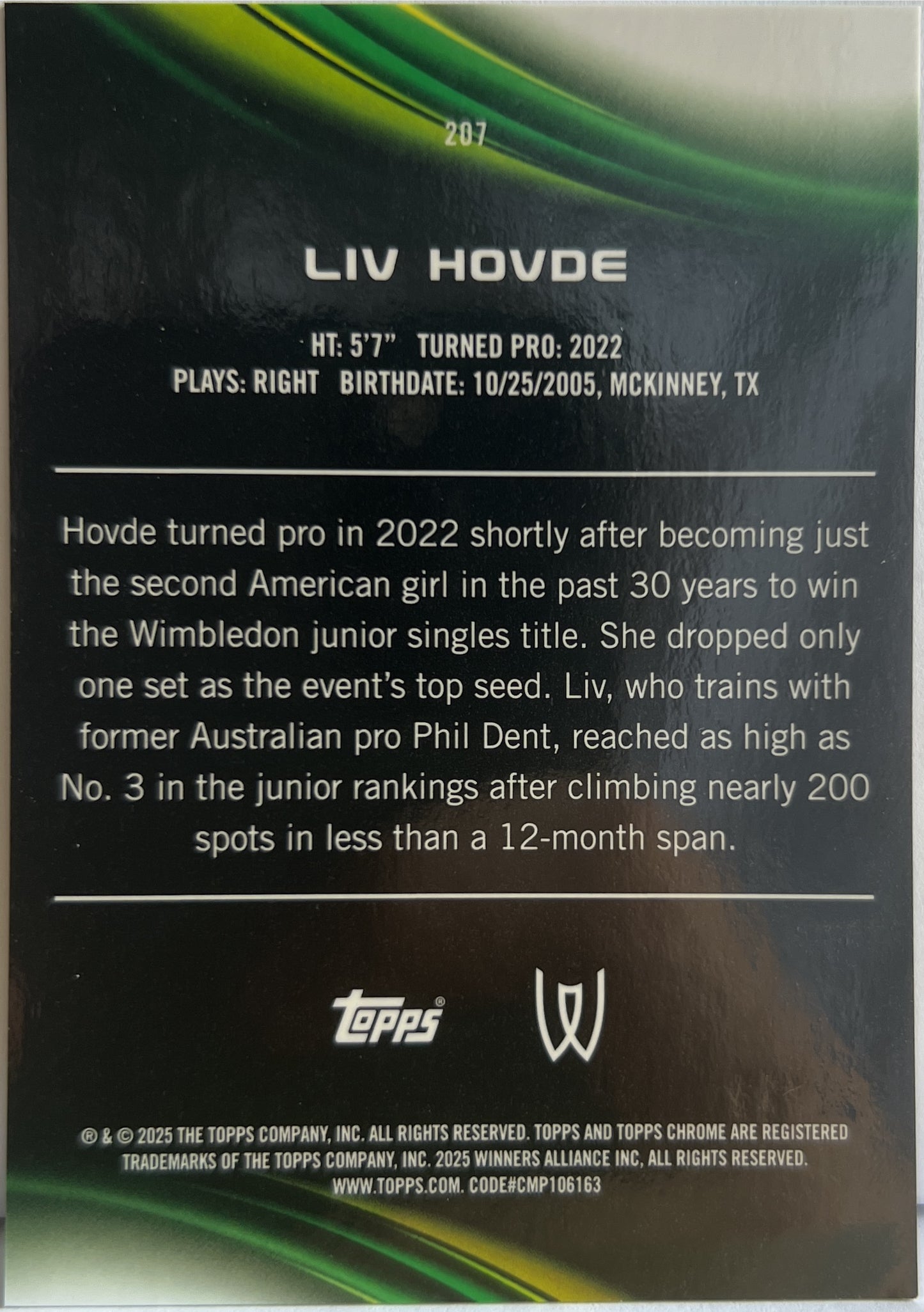 Liv Hovde 8/50 Gold Geometric Topps Chrome Tennis 2025