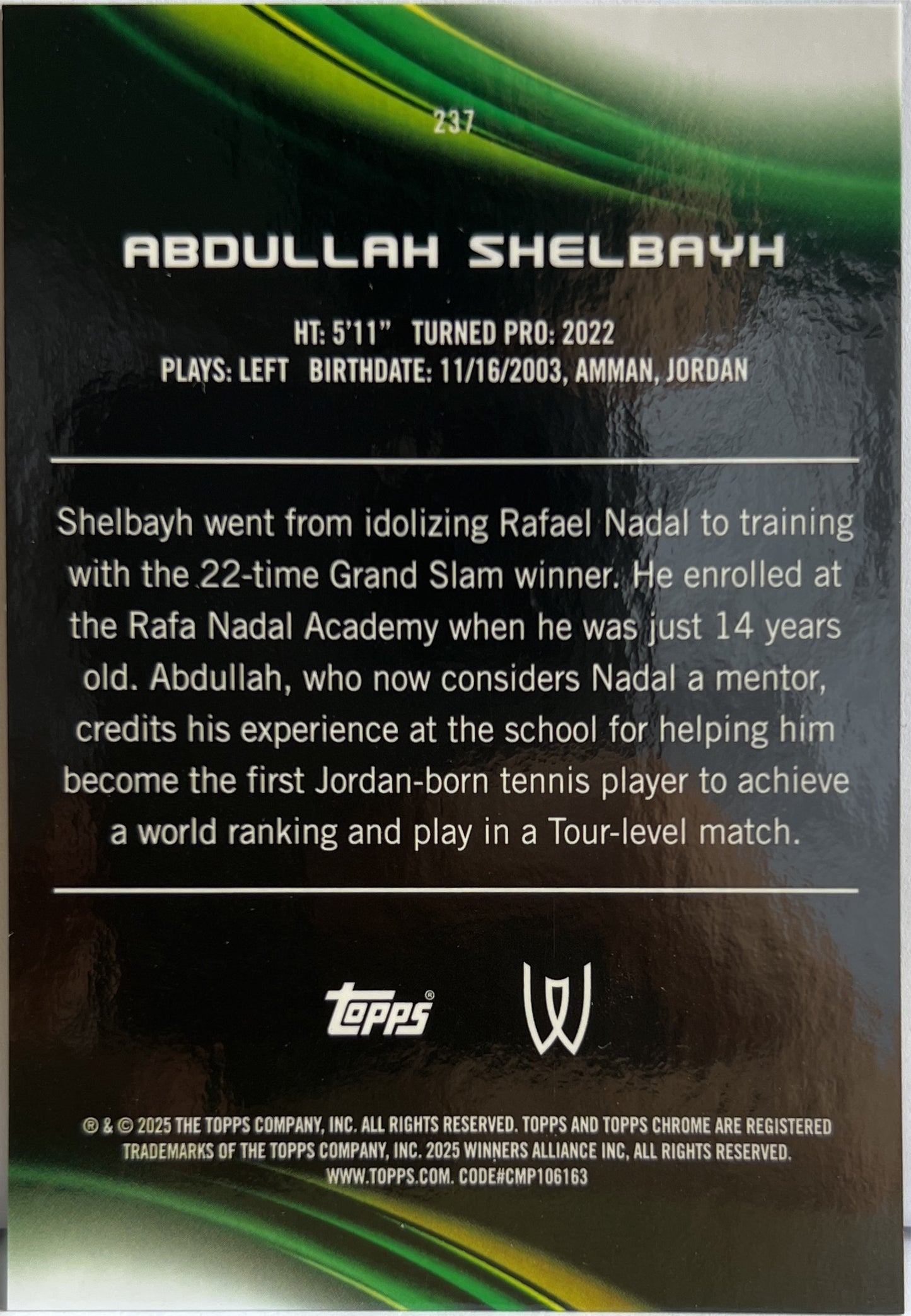 Abdullah Shelbayh 8/50 Gold Topps Chrome Tennis 2025