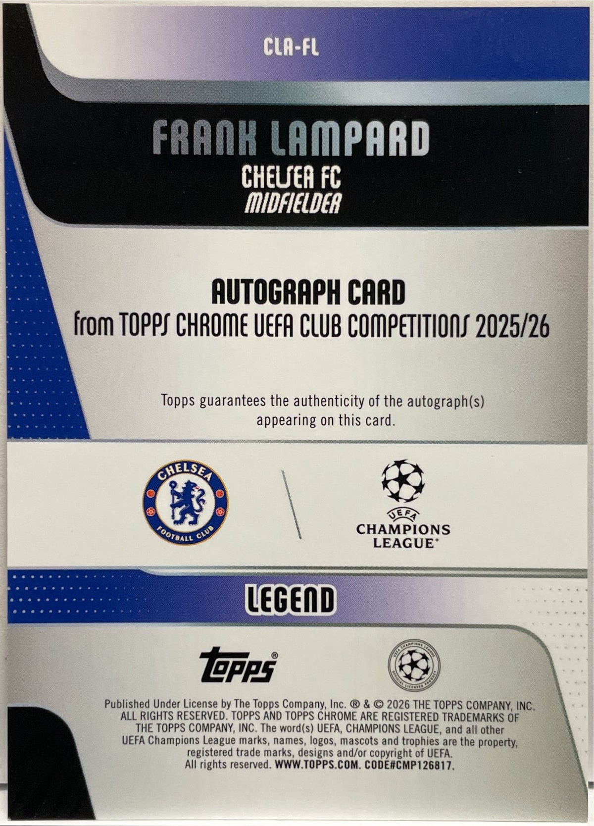 Frank Lampard 21/25 Autograph Geometric Orange Topps Chrome UCC 2025/26