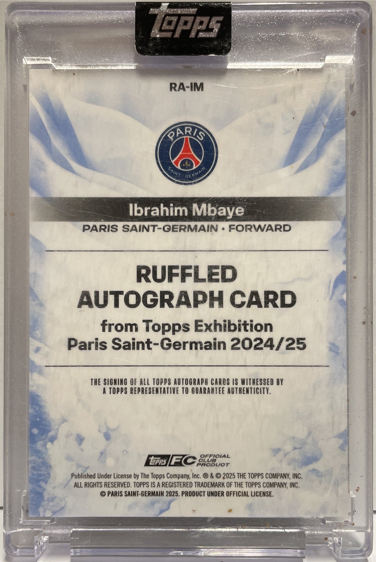 Ibrahim Mbaye 7/10 Rookie Autograph On Card Topps PSG Exhibition 2024/25