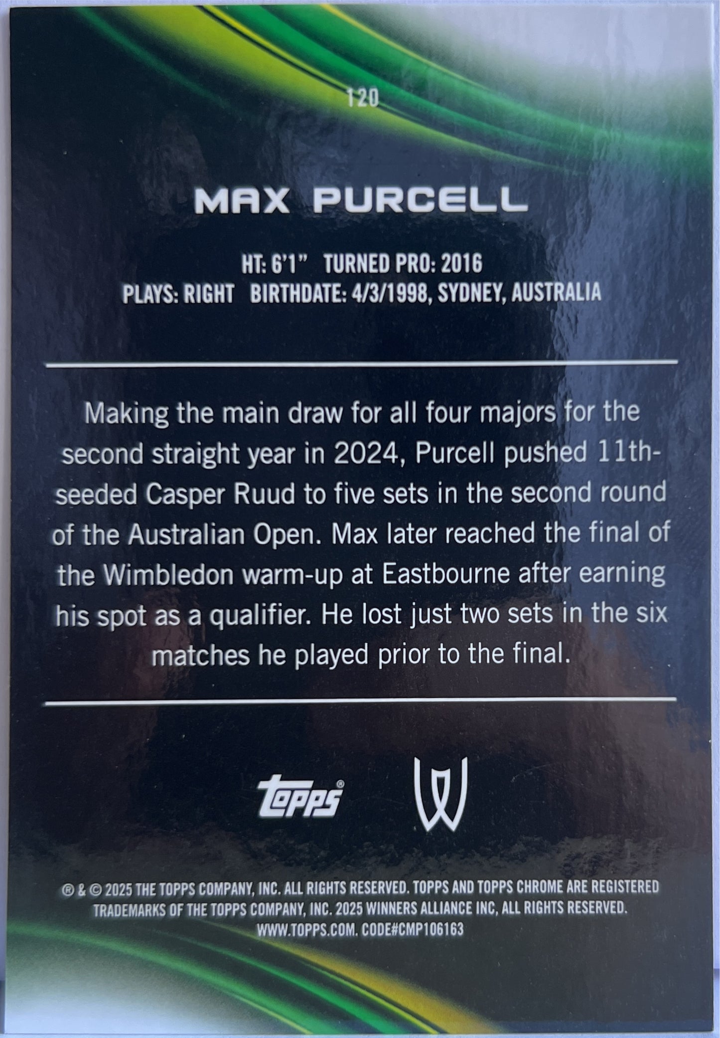 Max Purcell 14/65 Pink Geometric Topps Chrome Tennis 2025
