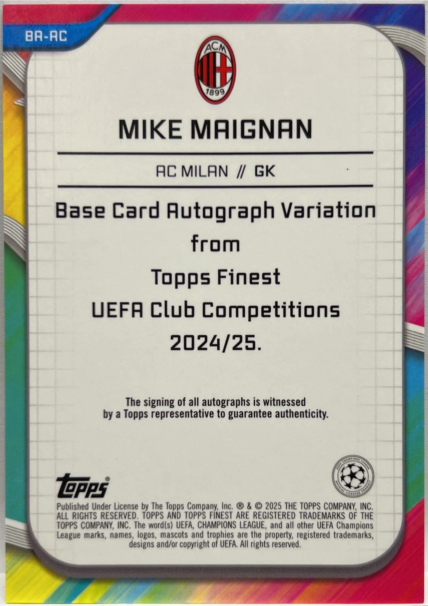 Mike Maignan 51/99 Autograph Neon Green Topps Finest UCC 2024/25