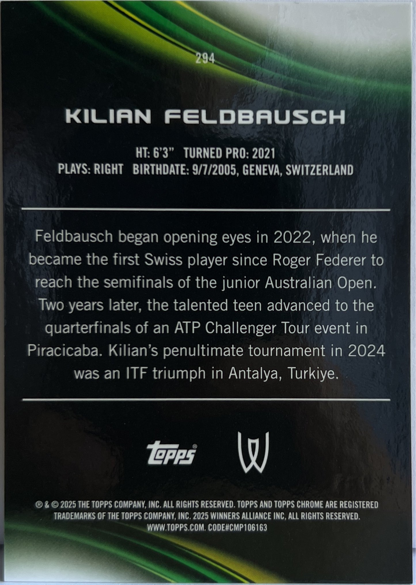 Kilian Feldbausch 56/65 Pink Geometric Topps Chrome Tennis 2025