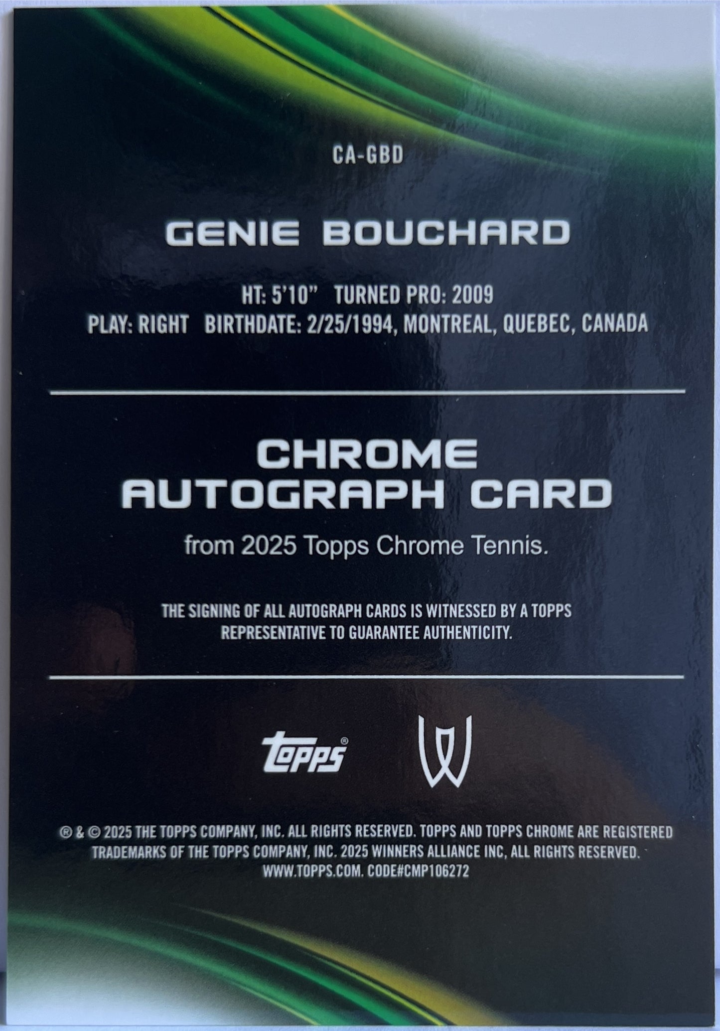 Genie Bouchard Autograph Topps Chrome Tennis 2025