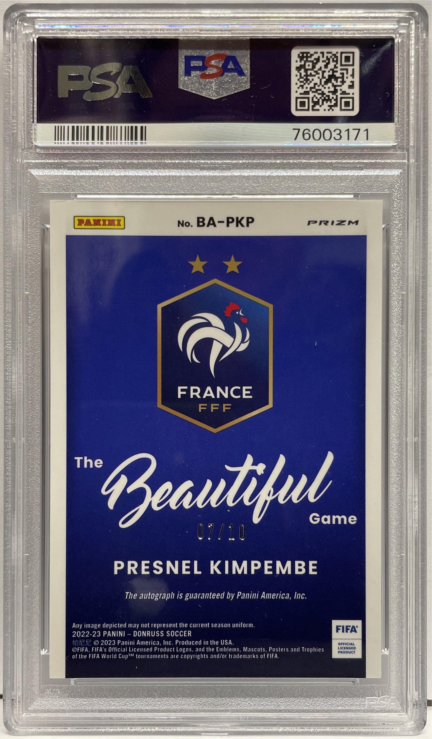 PSA 6 - Presnel Kimpembe 7/10 Autograph The Beautiful Game Gold - Donruss Fifa 2022/23