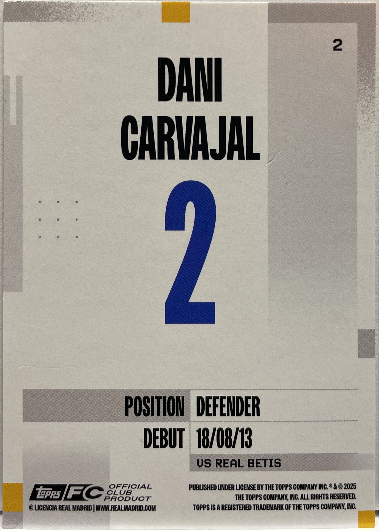 Dani Carvajal 40/75 Aqua Topps Real Madrid Team Set 2024/25