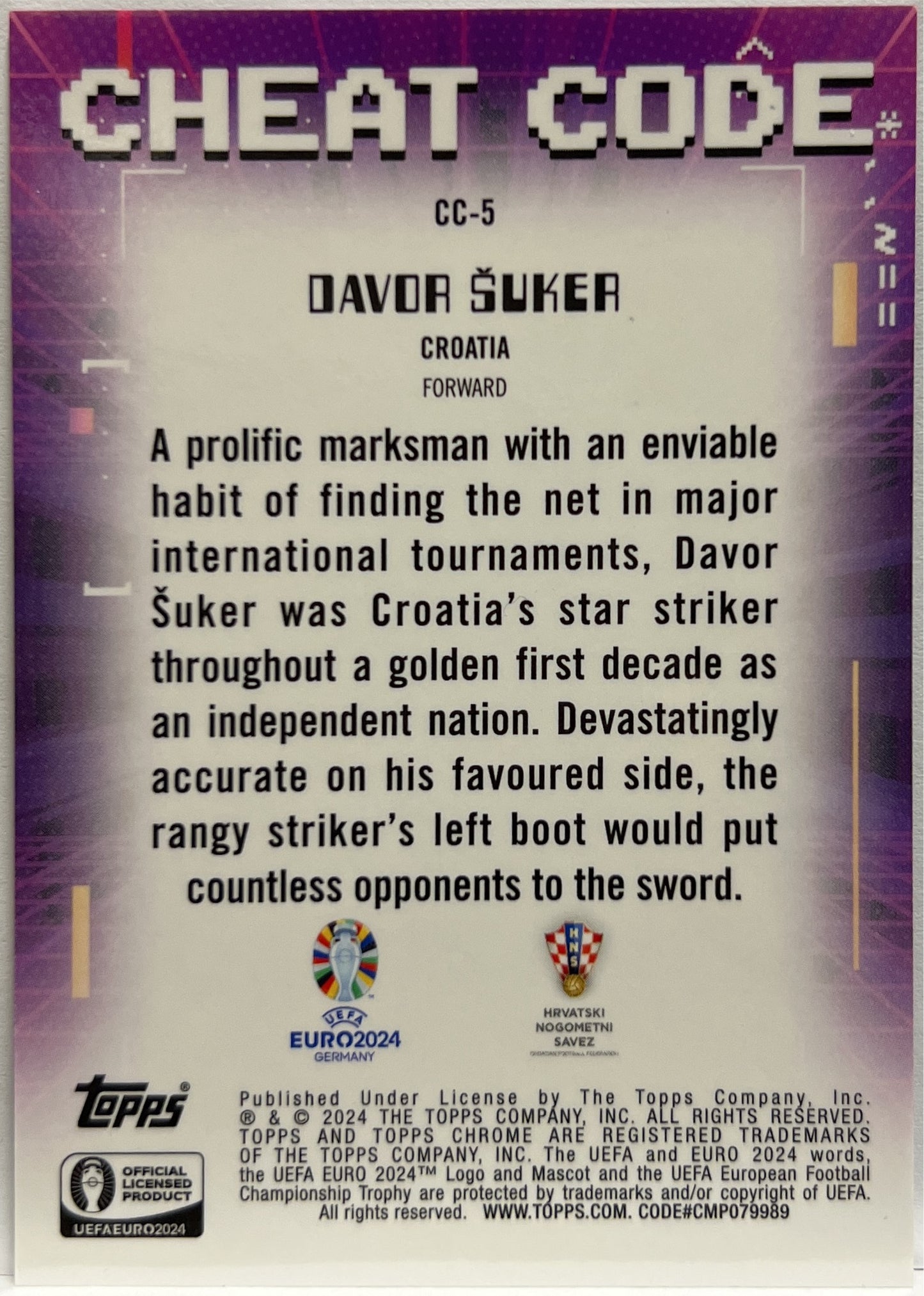 Davor Suker 98/125 Cheat Code Topps Chrome Euro 2024