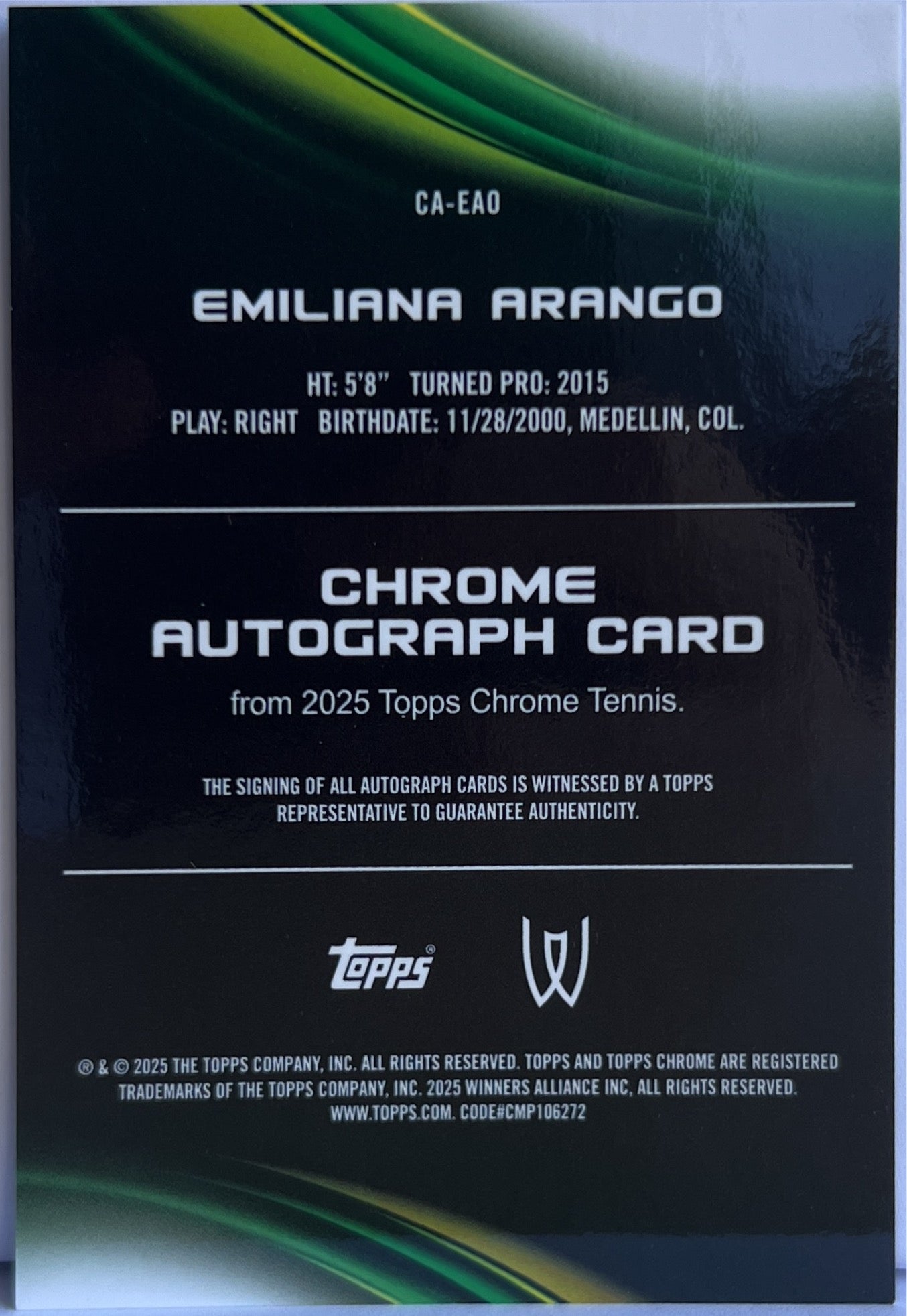 Emiliana Arango Autograph Topps Chrome Tennis 2025