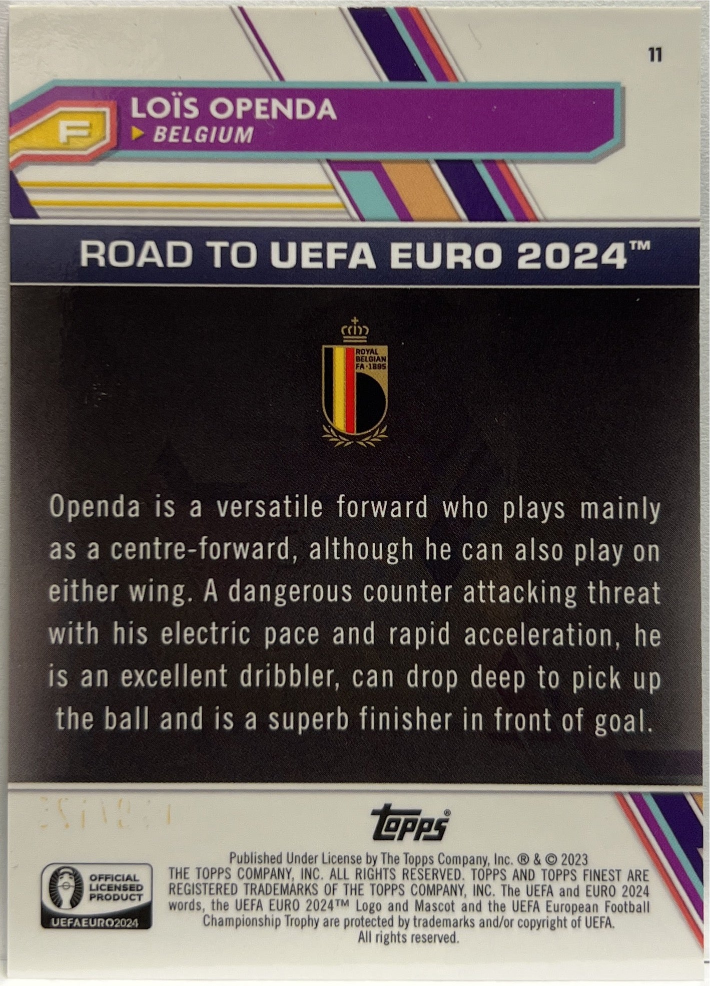 Lois Openda 30/150 National Debut Green Topps Chrome Euro 2024