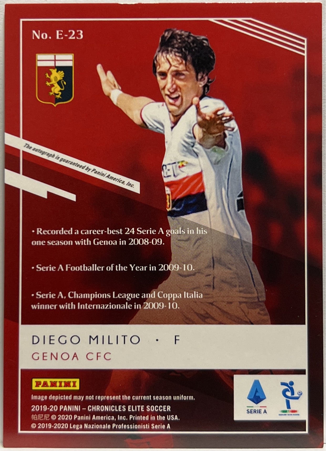 Diego Milito Autograph Donruss Elite Chronicles Serie A 2019/20