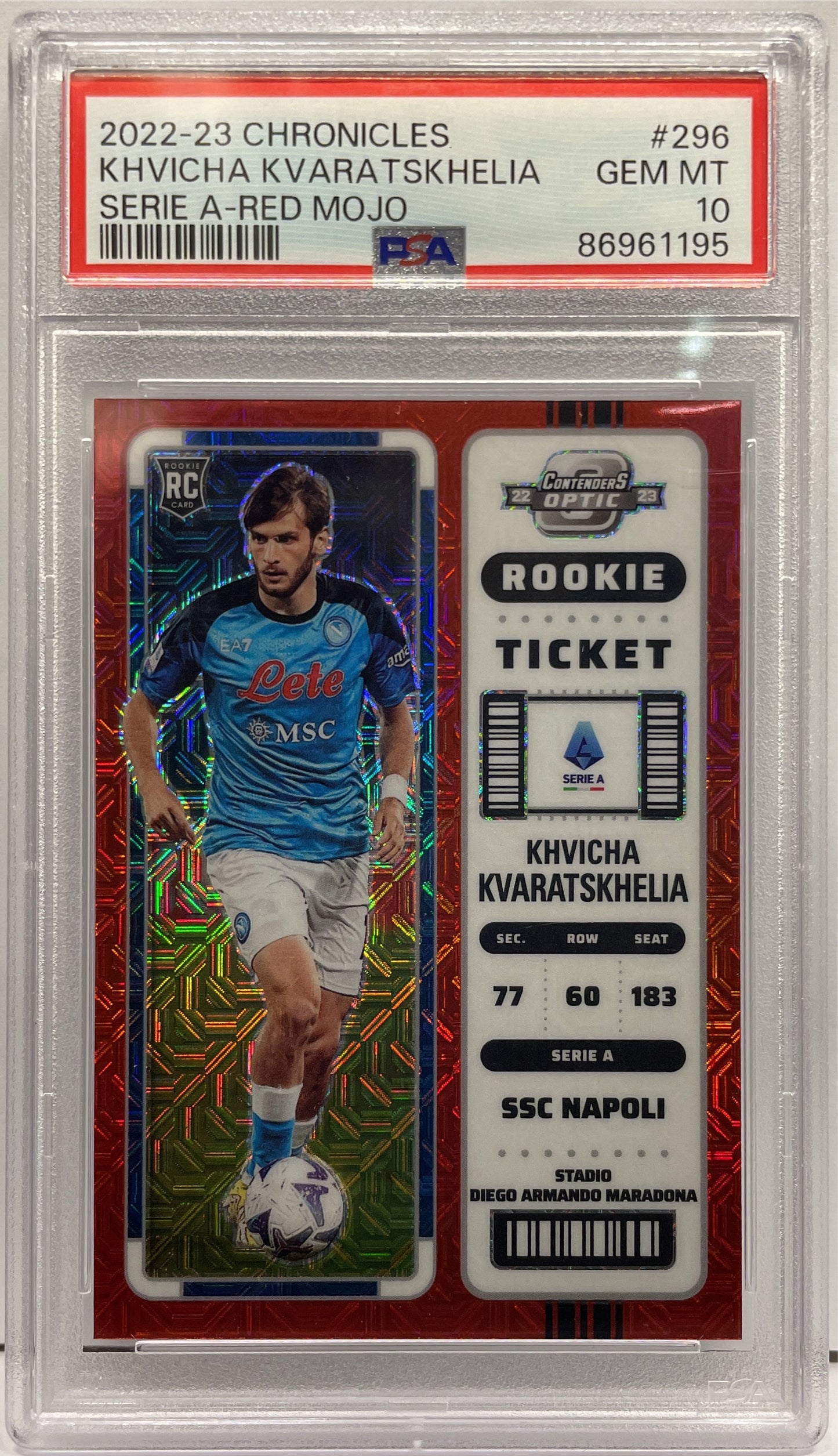 PSA 10 - Khvicha Kvaratskhelia Rookie Ticket Red Mojo - Chronicles Serie A 2022/23