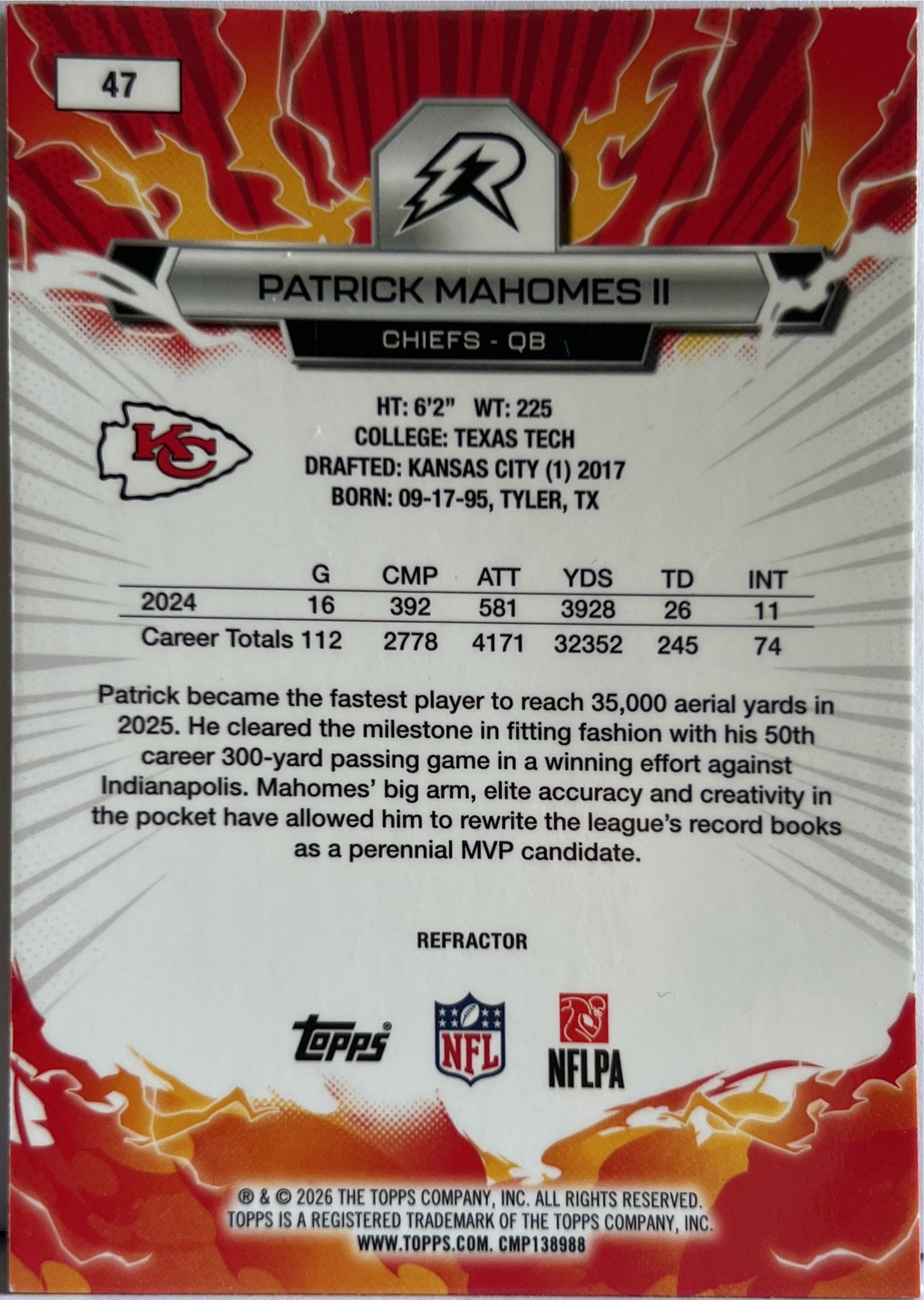 Patrick Mahomes Refractor Topps Resurgence NFL Football 2025
