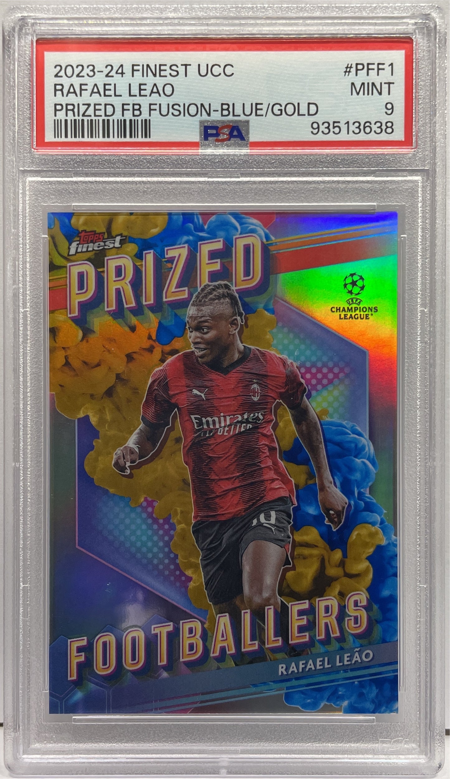 PSA 9 - Rafael Leao Prizez Footballers Fusion Blue & Gold - Topps Finest UCC 2023/24