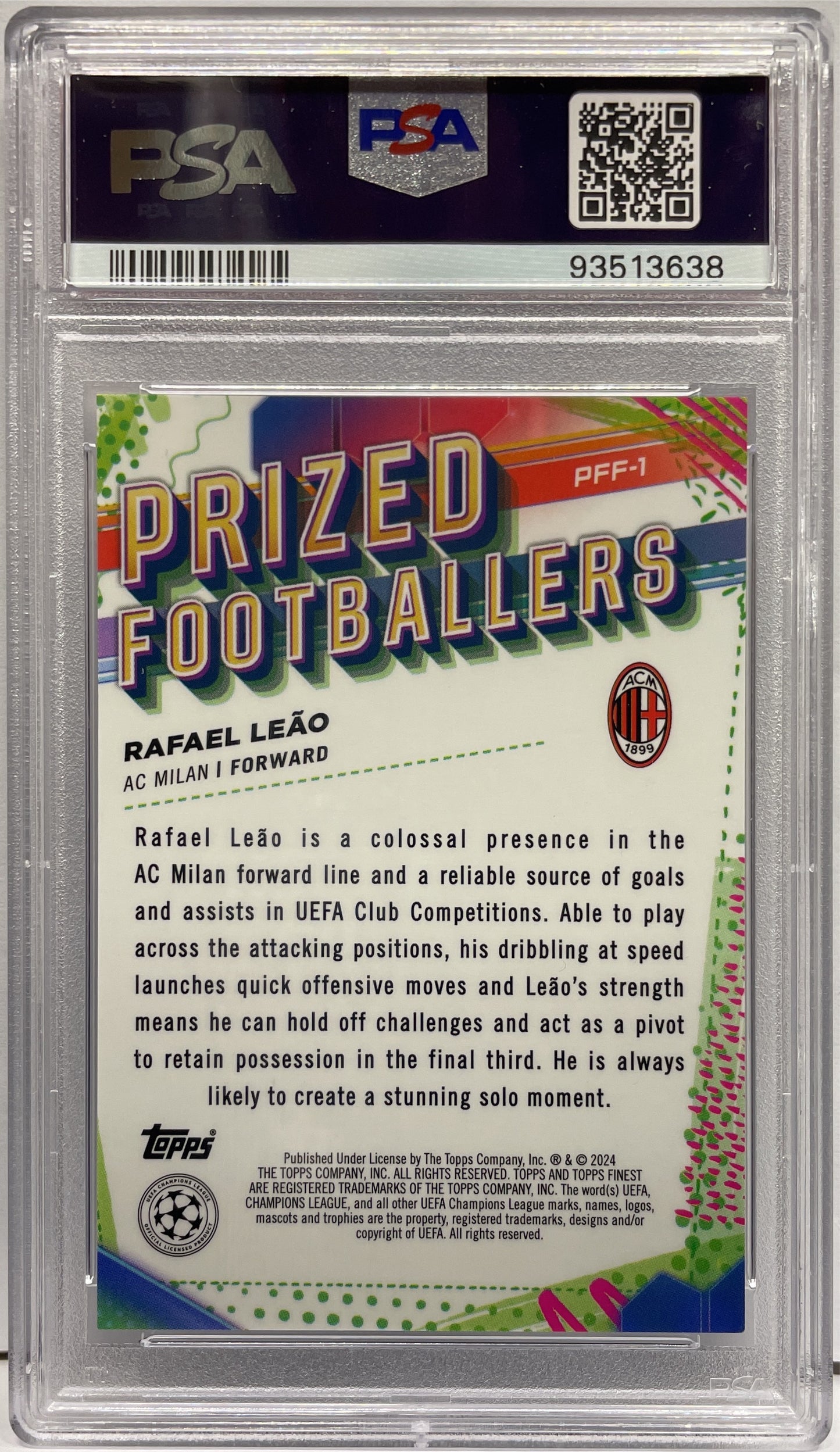 PSA 9 - Rafael Leao Prizez Footballers Fusion Blue & Gold - Topps Finest UCC 2023/24