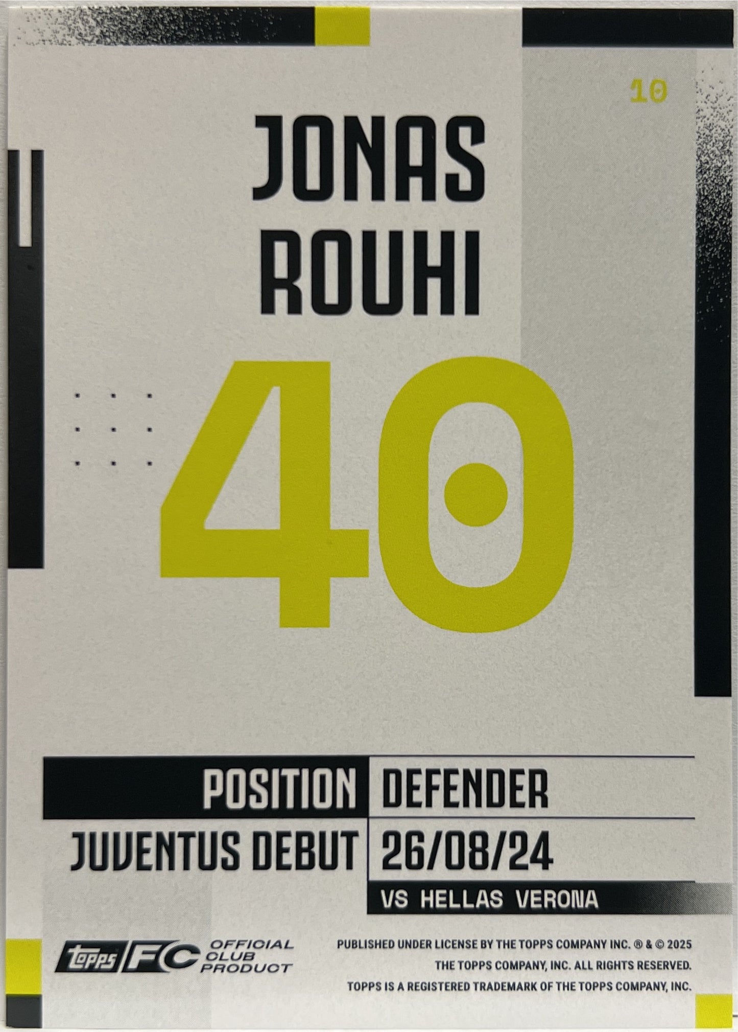 Jonas Arroui 53/75 Rookie Aqua Topps Juventus Premium Team Set 2024/25