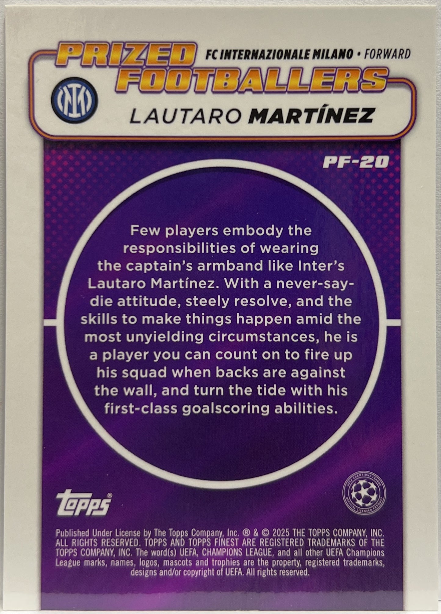 Lautaro Martinez 27/50 Prized Footballers Gold Topps Finest UCC 2024/25