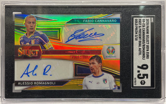 SGC 9.5 - Fabio Cannavaro & Alessio Romagnoli 3/10 Dual Autograph Past & Present Gold - Select Uefa Euro 2020