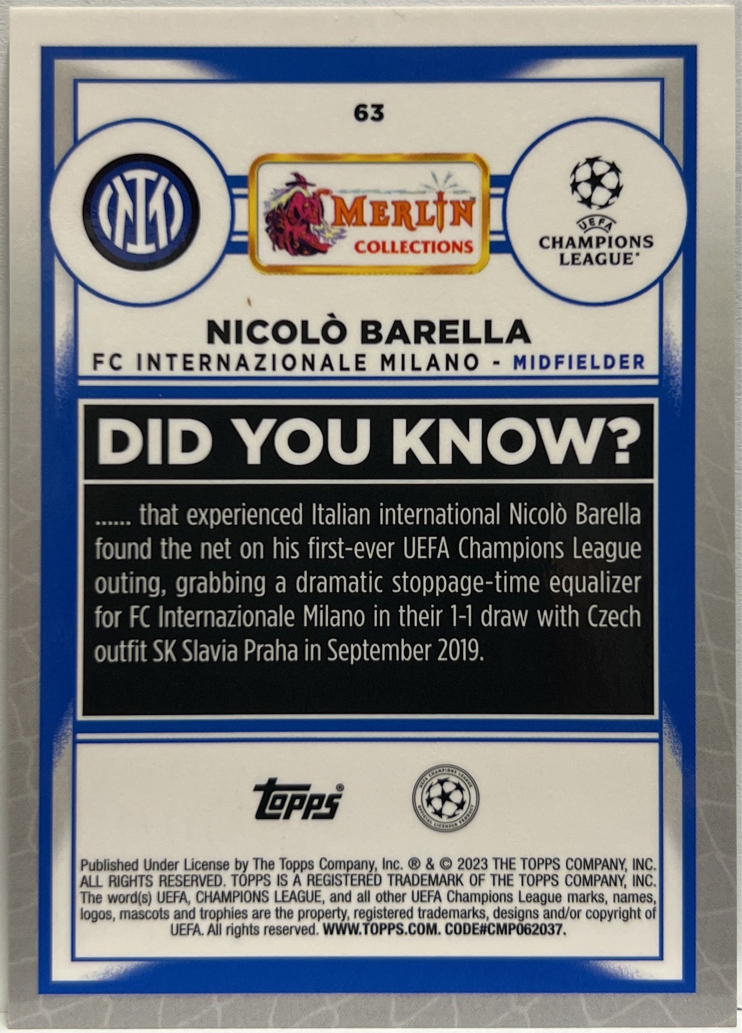 Nicolo Barella 300/350 Green Shimmer Merlin Chrome UCC 2022/23