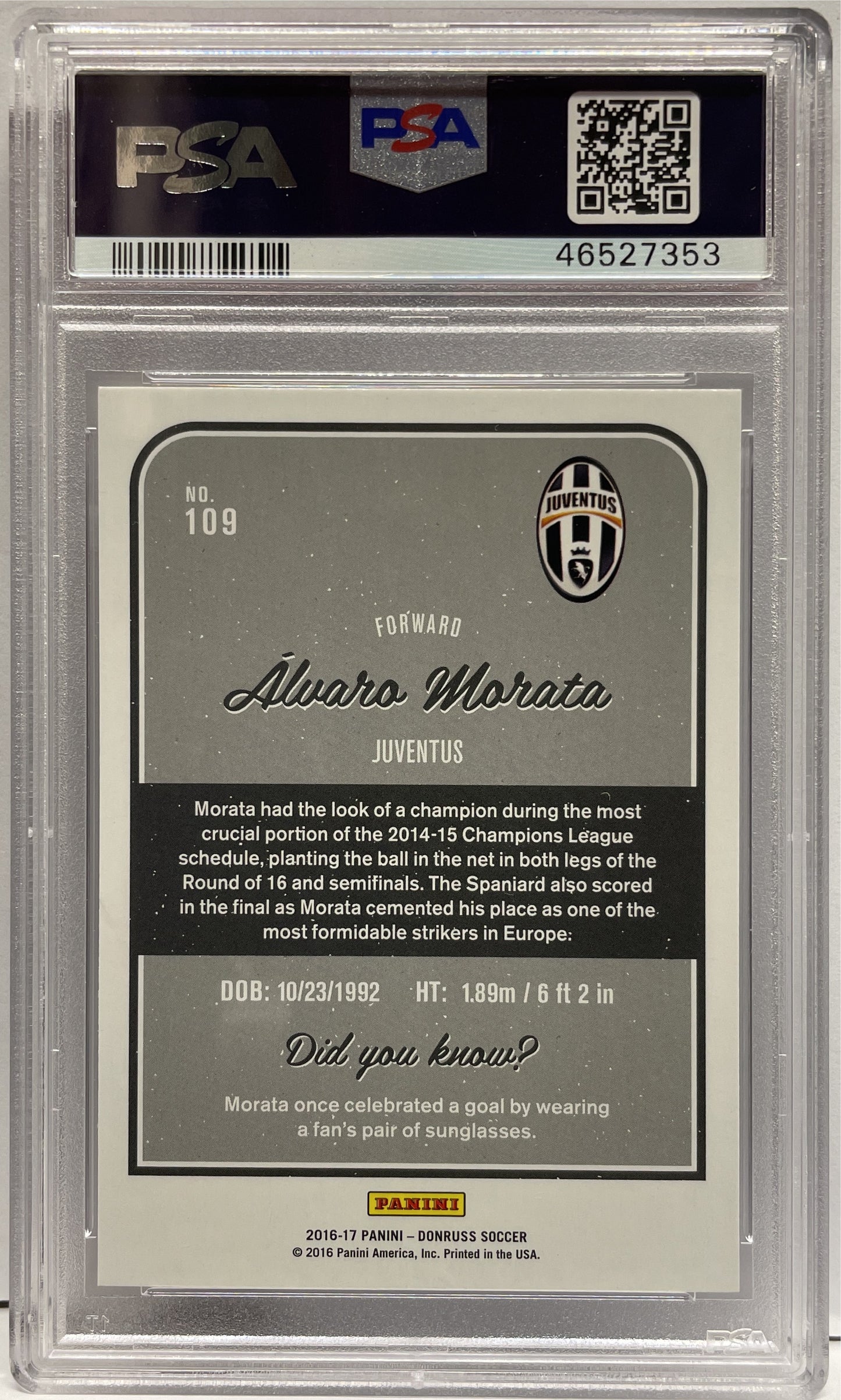 PSA 10 - Alvaro Morata Purple - Donruss Fifa 2016/17